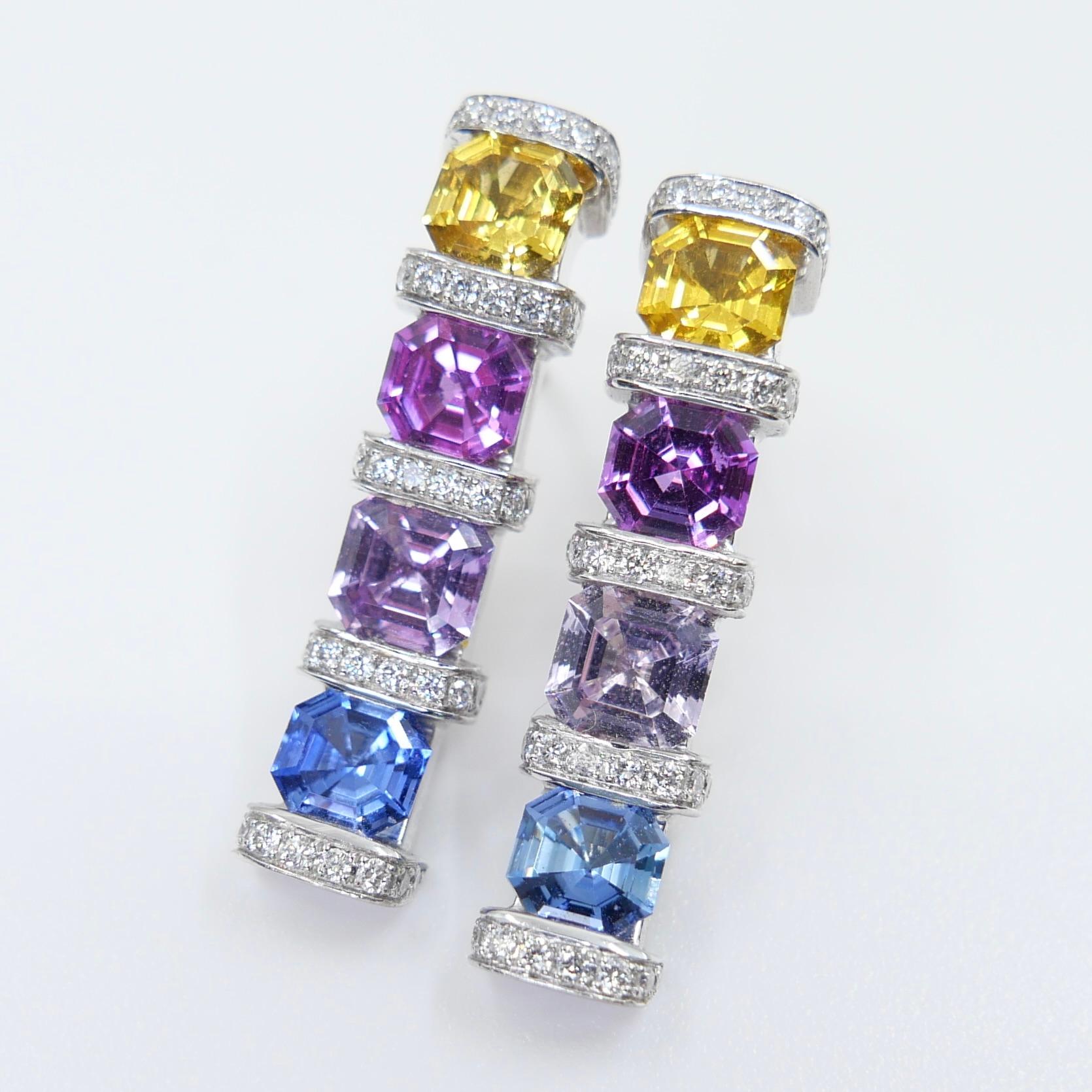 Zertifizierte Saphire im Asscher-Schliff & Diamant-Ohrringe. Lebendige Farben! 4