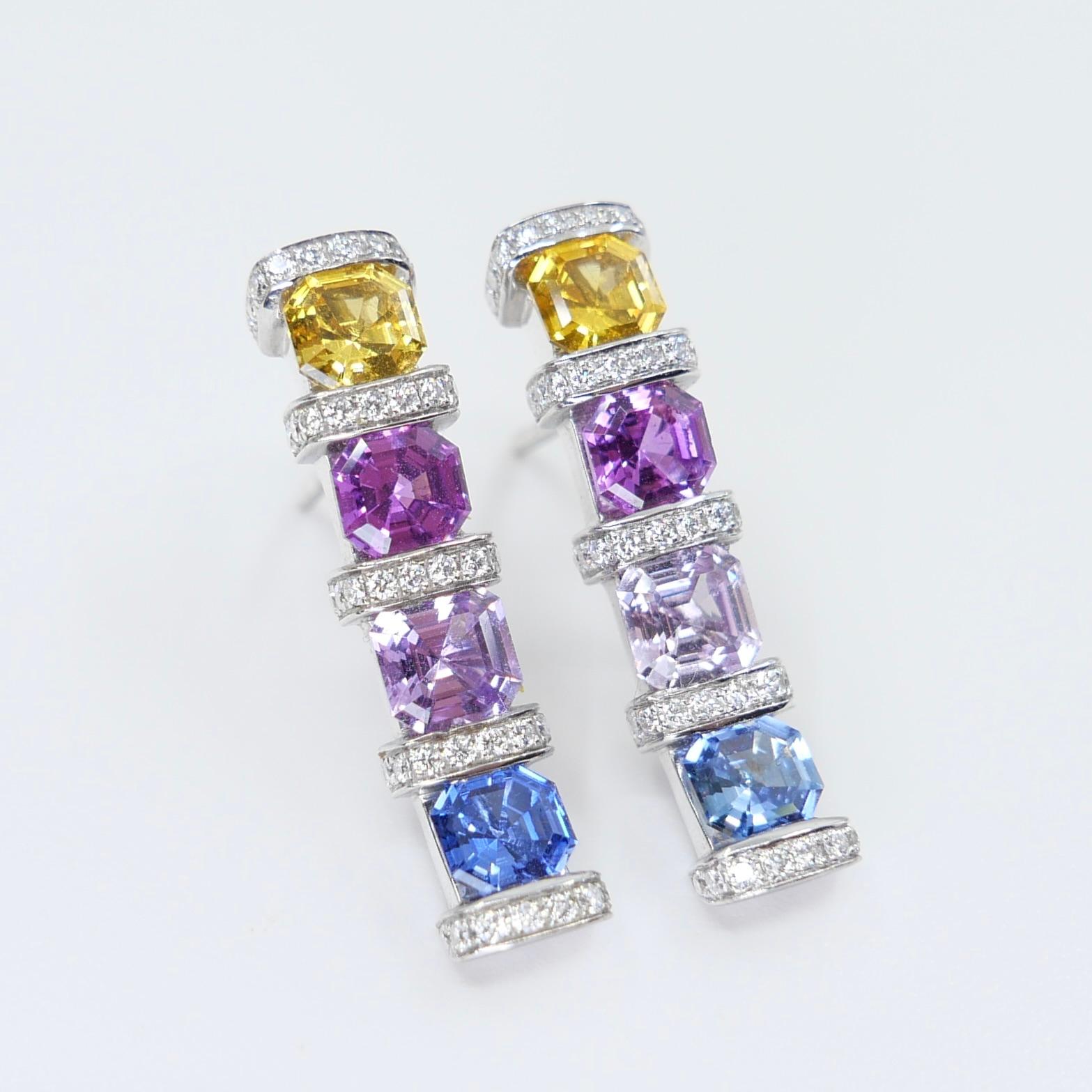 Zertifizierte Saphire im Asscher-Schliff & Diamant-Ohrringe. Lebendige Farben! 12