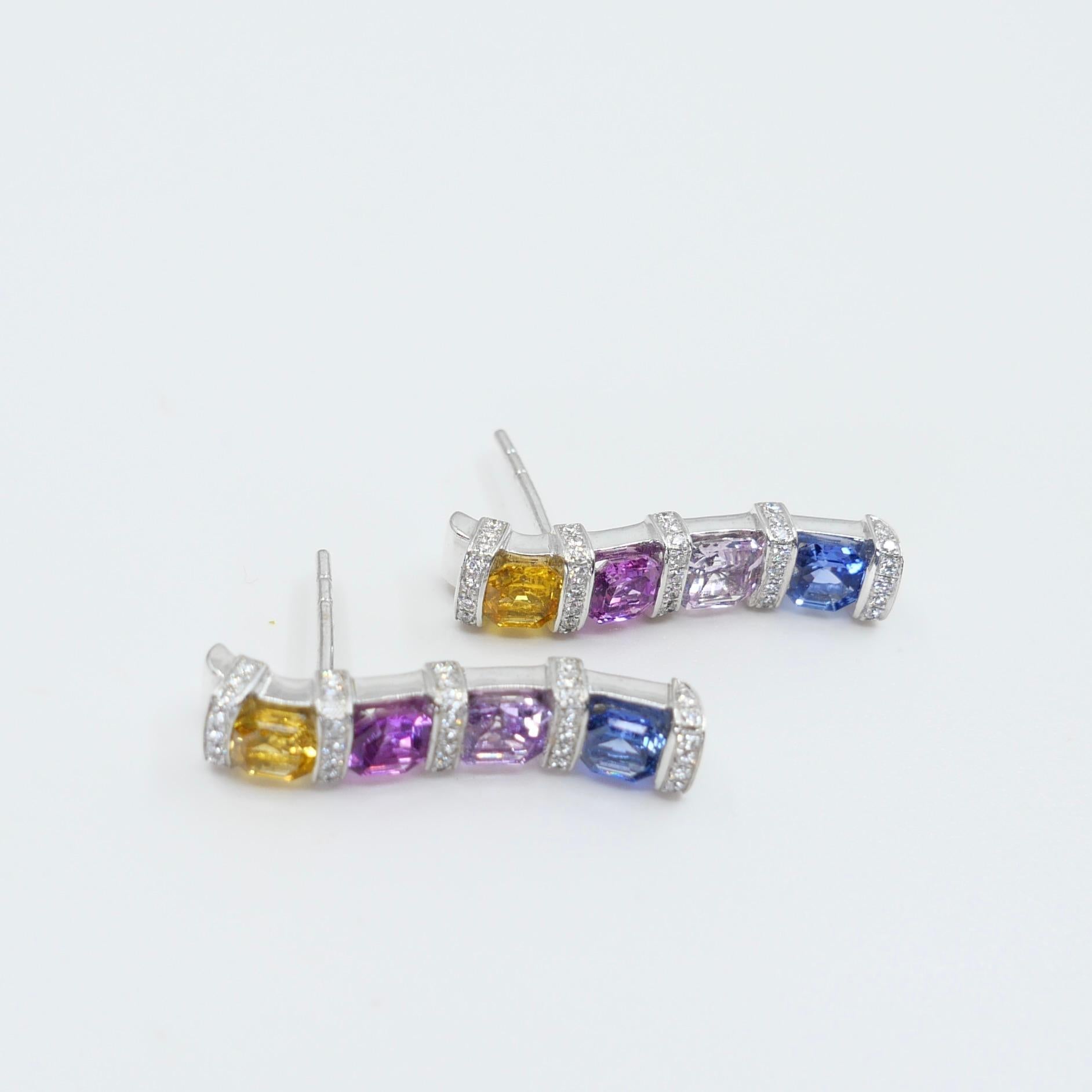 Zertifizierte Saphire im Asscher-Schliff & Diamant-Ohrringe. Lebendige Farben! 3