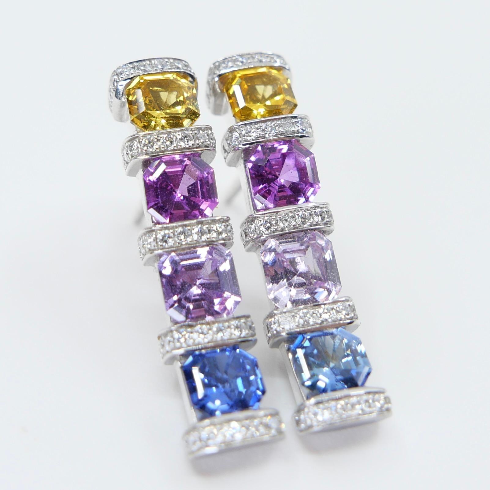 Zertifizierte Saphire im Asscher-Schliff & Diamant-Ohrringe. Lebendige Farben! 14