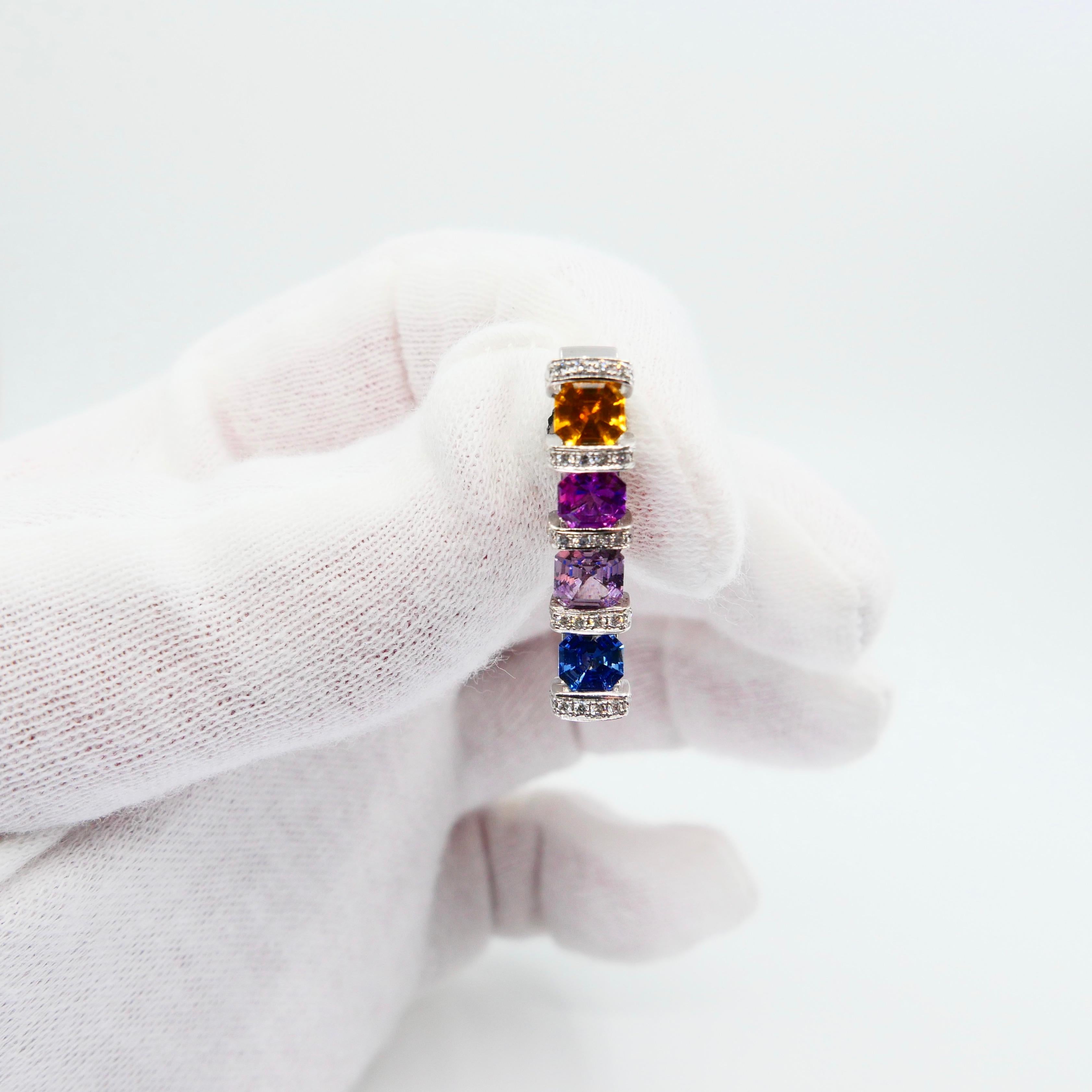 Zertifizierte 3,92 Karat Asscher-Schliff Multi Vivid Color Saphir & Diamant-Ohrringe im Angebot 6