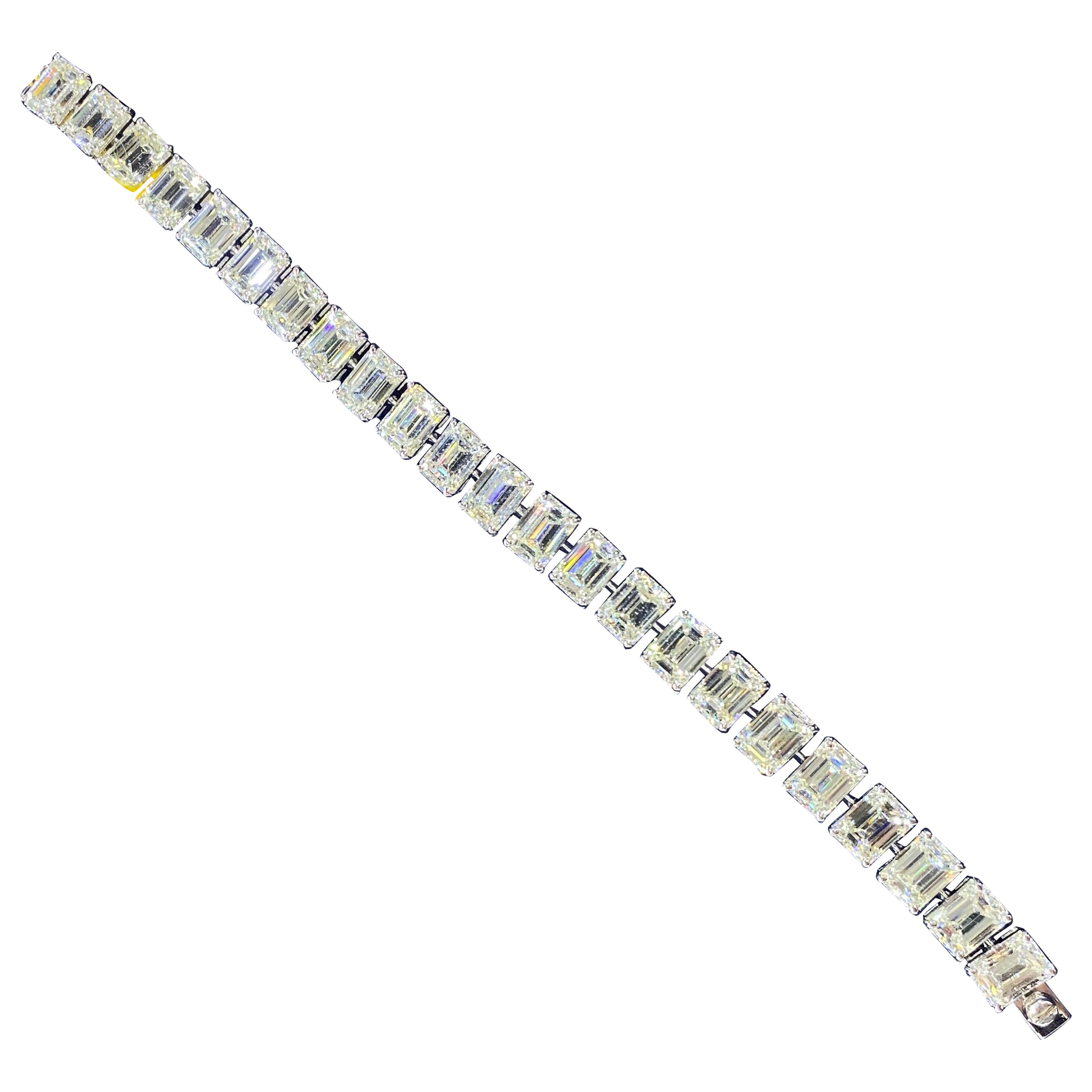 Certified 39.59 Carat Emerald Cut Diamond Tennis Bracelet (1.5 Carat Each) For Sale