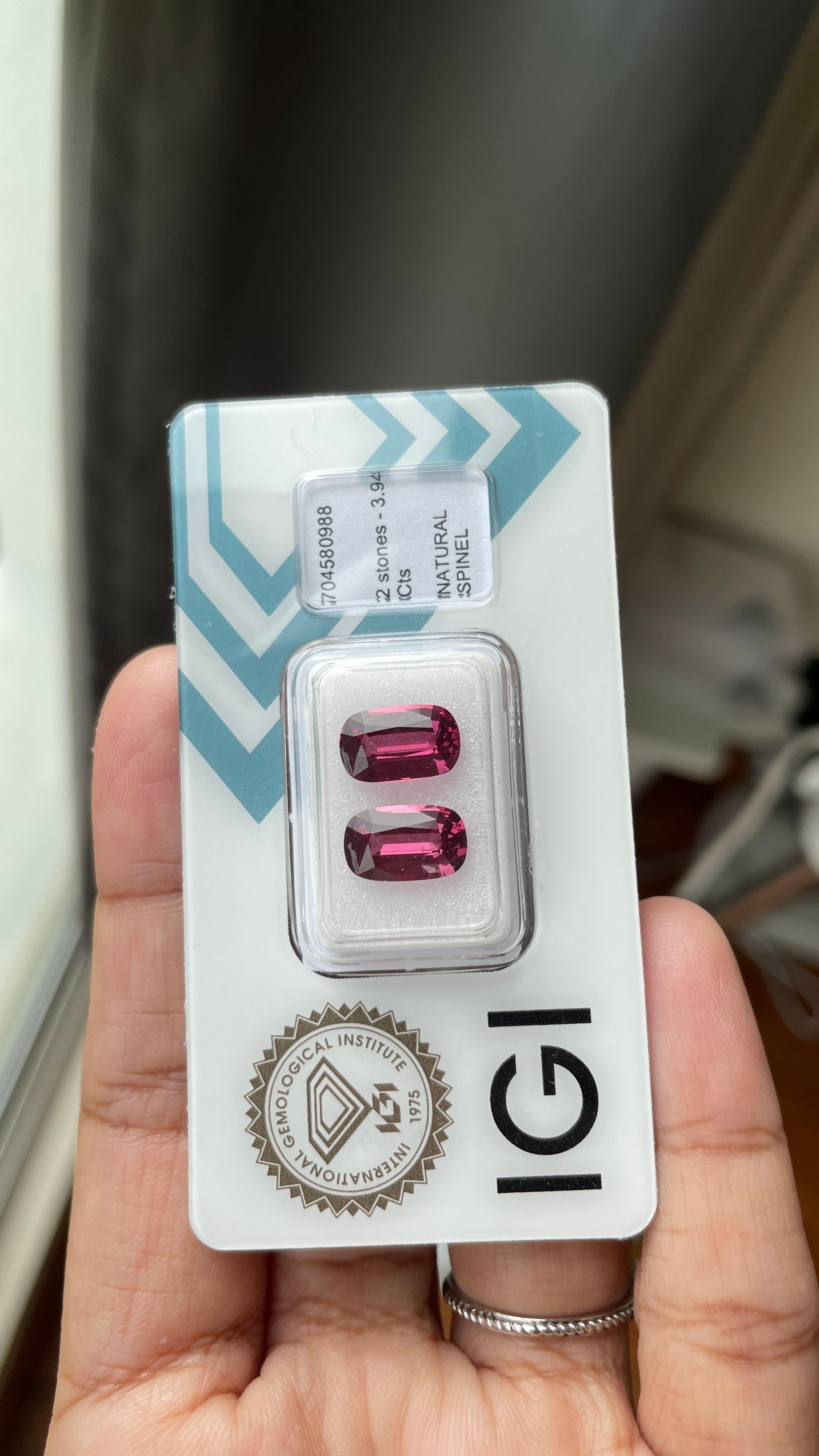 Pareja de espinelas Rojo Rosado de 3,95 ct, espinelas de primera calidad, talladas con precisión en venta 5