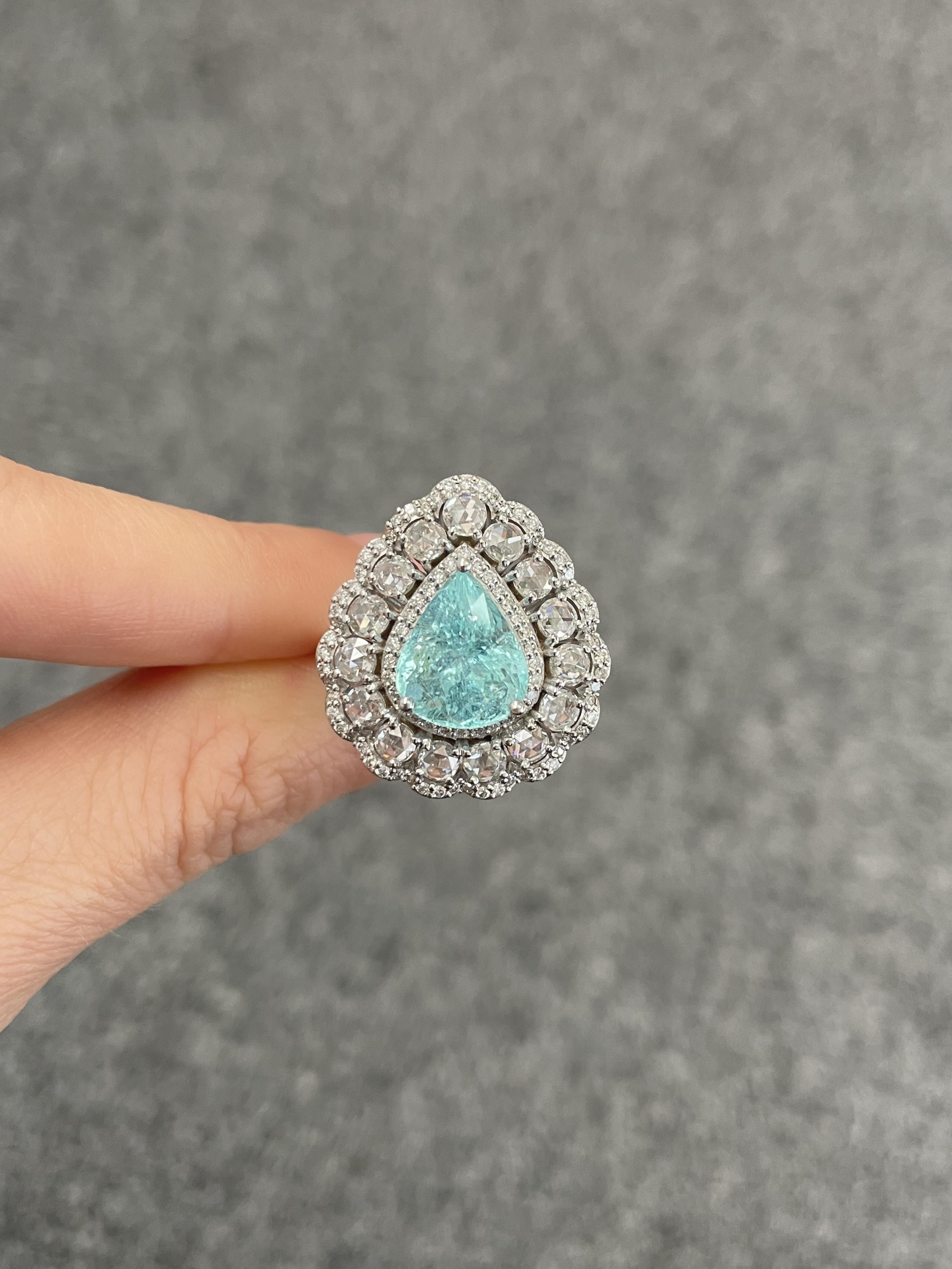 Certified 3.96 Carat Paraiba and Diamond Cocktail Engagement Ring For Sale 4