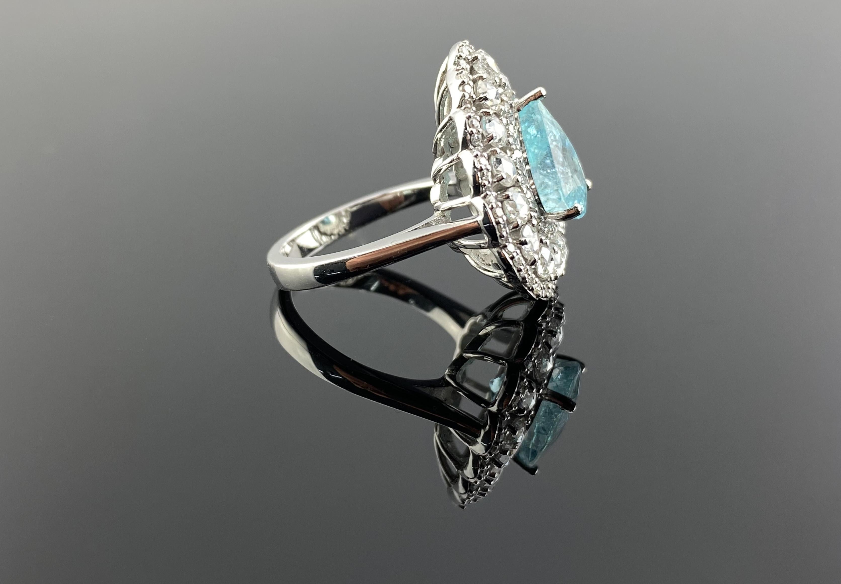 Art Deco Certified 3.96 Carat Paraiba and Diamond Cocktail Engagement Ring For Sale