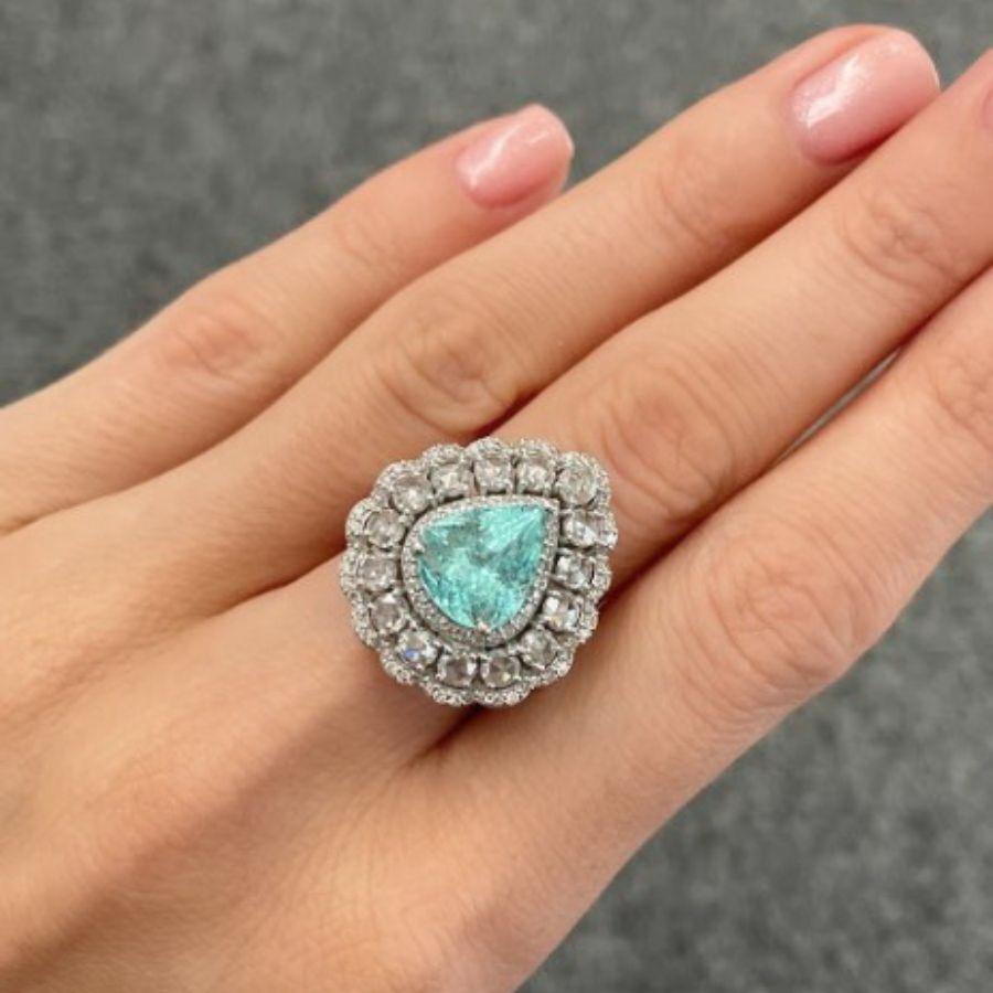 Women's Certified 3.96 Carat Paraiba and Diamond Cocktail Engagement Ring For Sale
