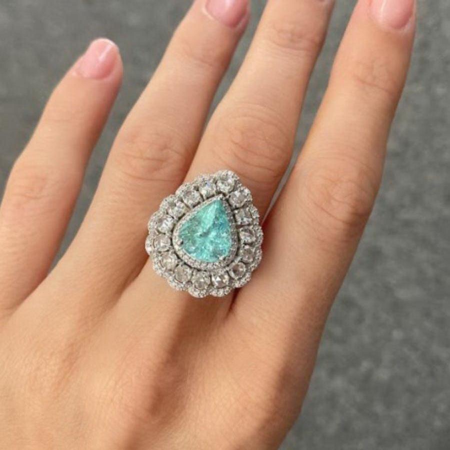 Certified 3.96 Carat Paraiba and Diamond Cocktail Engagement Ring For Sale 1