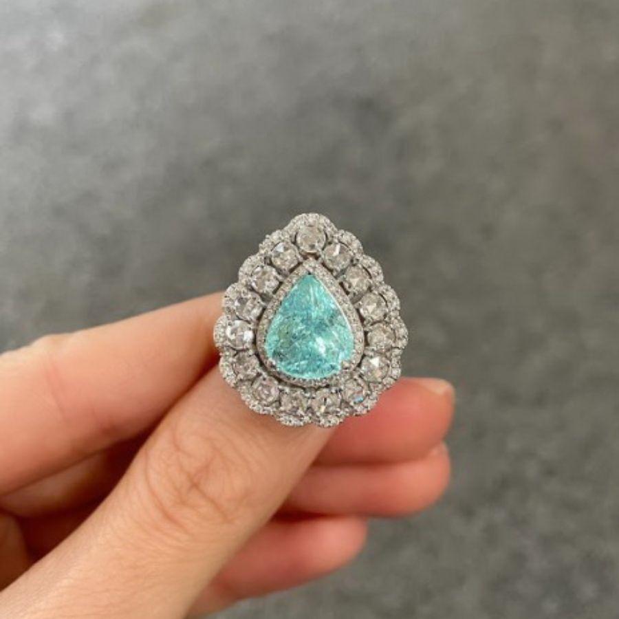 Certified 3.96 Carat Paraiba and Diamond Cocktail Engagement Ring For Sale 2