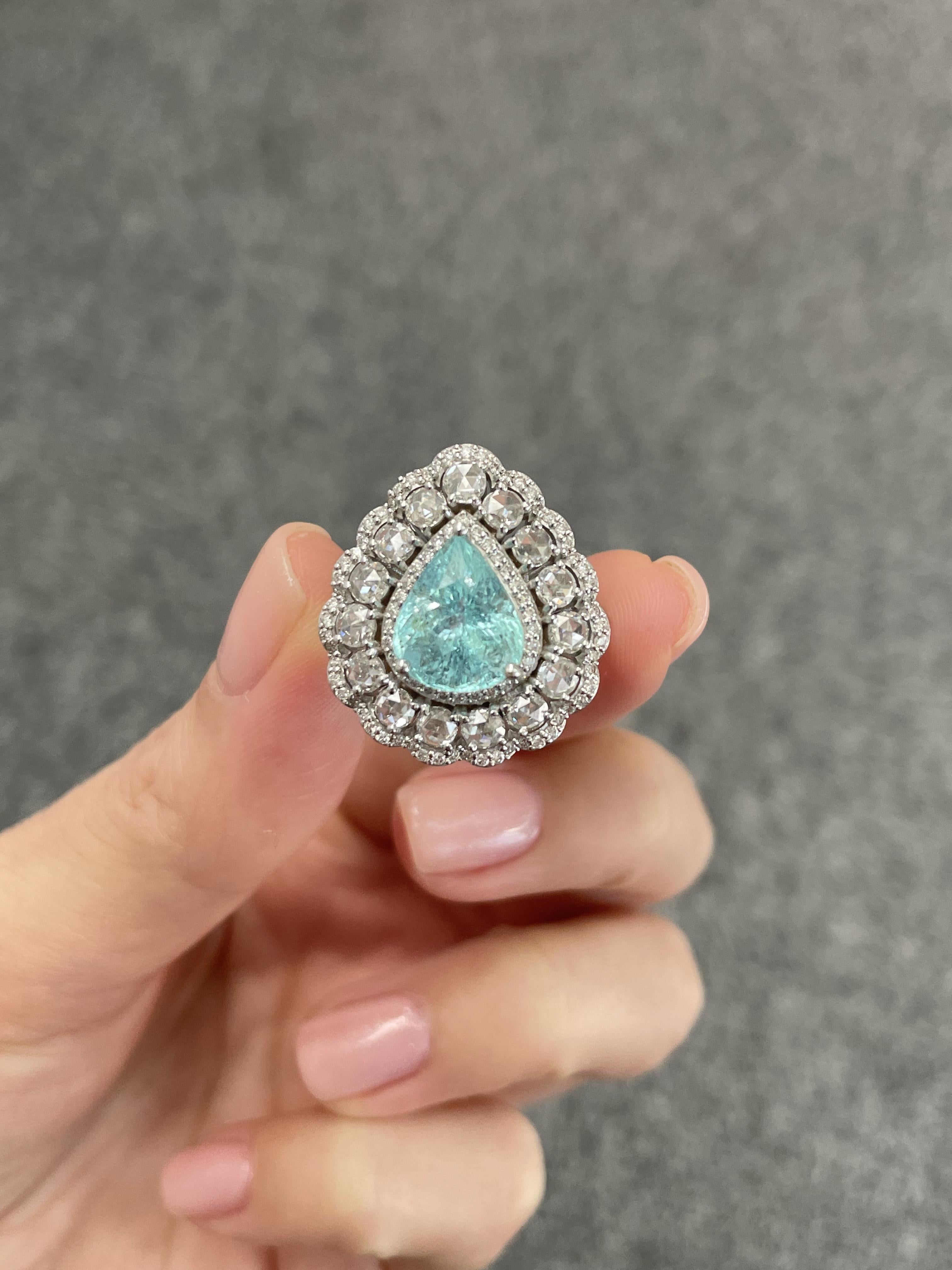 Certified 3.96 Carat Paraiba and Diamond Cocktail Engagement Ring For Sale 3