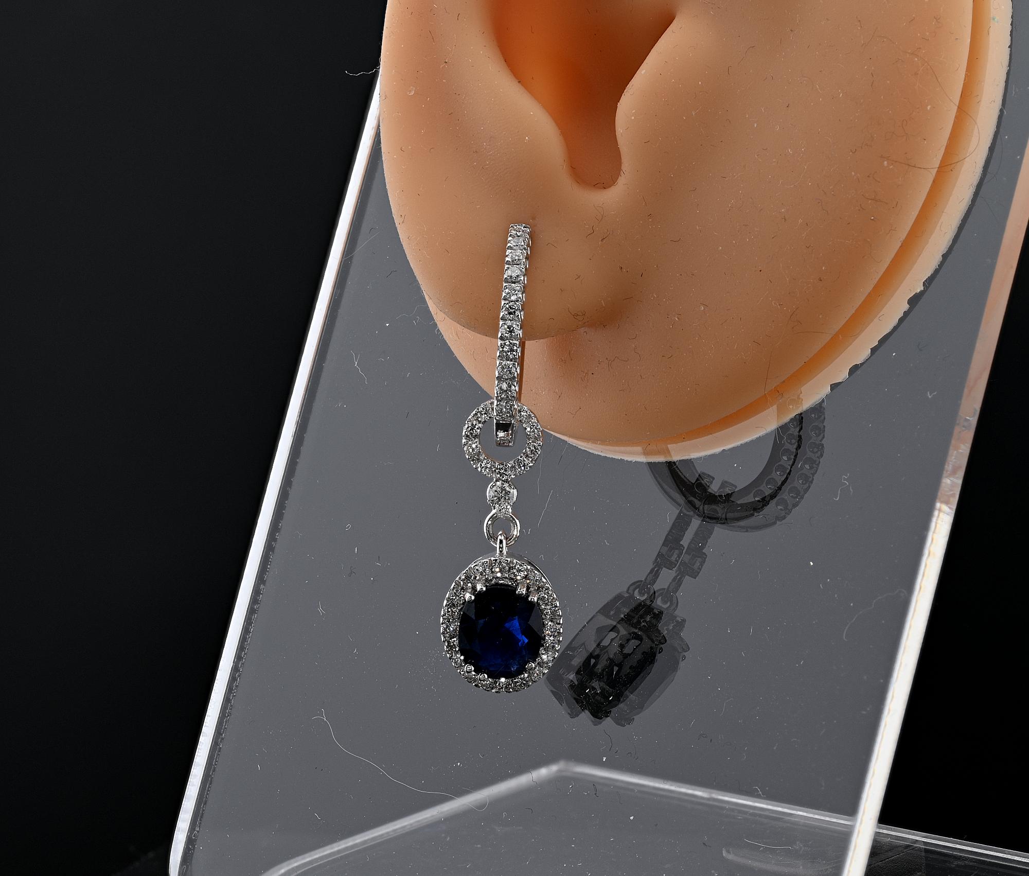 Certified 3.98 Ct. Burma No Heat Blue Sapphire 1.40 Ct Diamond Night & Day Ears For Sale 5