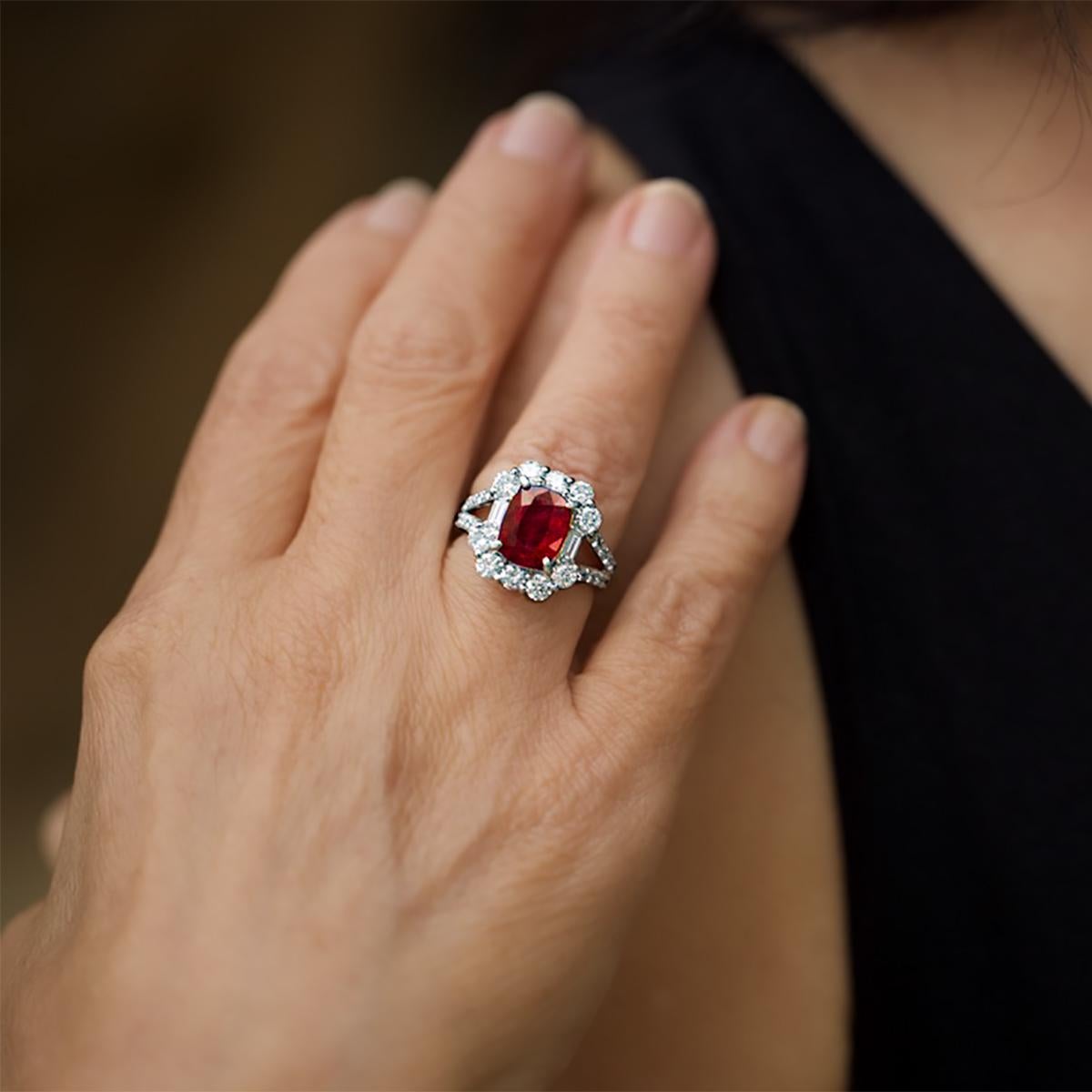Indulge in luxury with our platinum no heat ruby ring. Crafted with the finest materials, this ring features a stunning ruby gemstone that radiates elegance and sophistication. Embrace the timeless beauty of this exquisite piece and elevate your