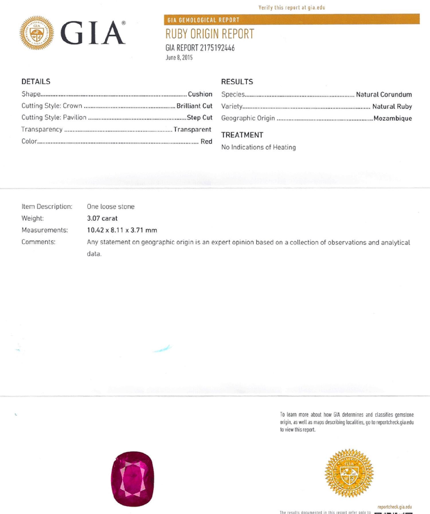 Women's or Men's Certified 3ct No Heat Ruby Ring For Sale