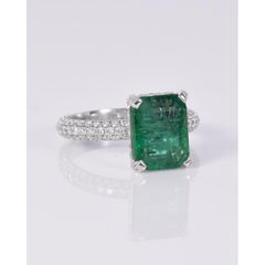 Certified 4 Carat Emerald Diamond Engagement Ring, Antique Emerald Wedding Band