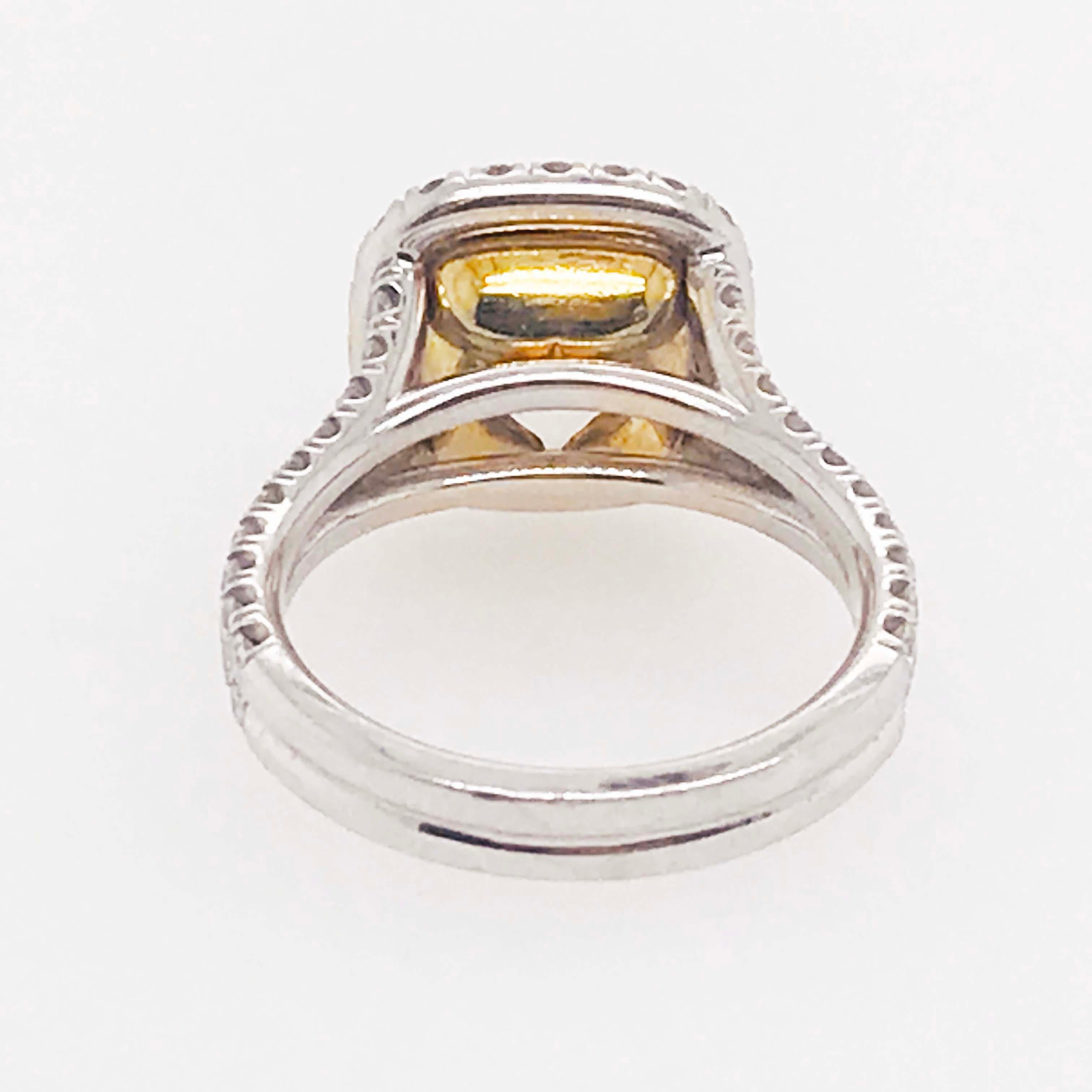 Women's Certified 4 Carat Fancy Yellow Diamond and White Diamond Halo 18 Karat Ring