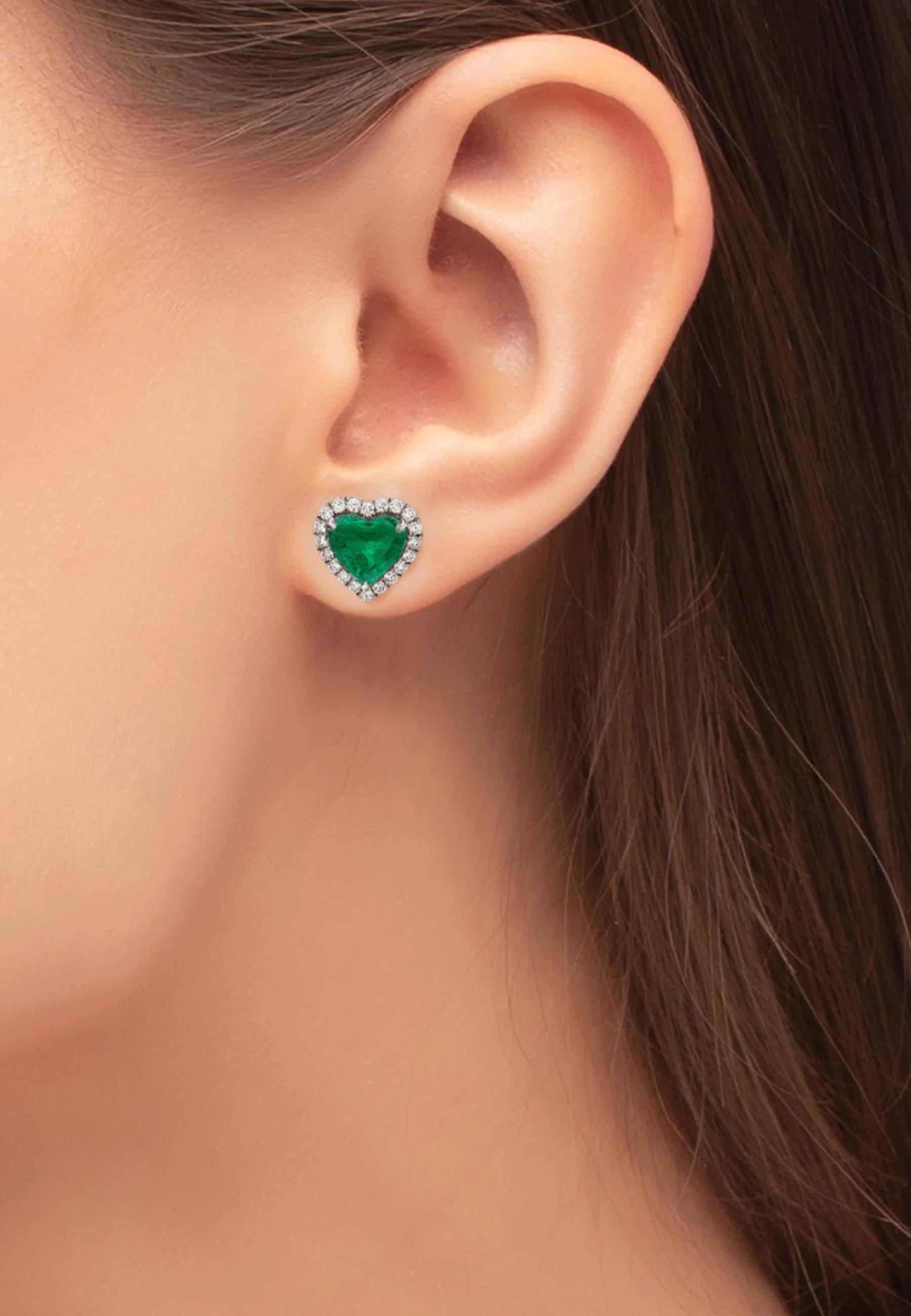 Certified 8 Carat Heart Shape Green Emerald Studs