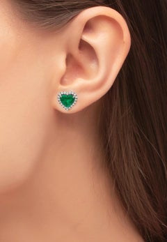 Certified 4 Carat Heart Shape Green Emerald Studs