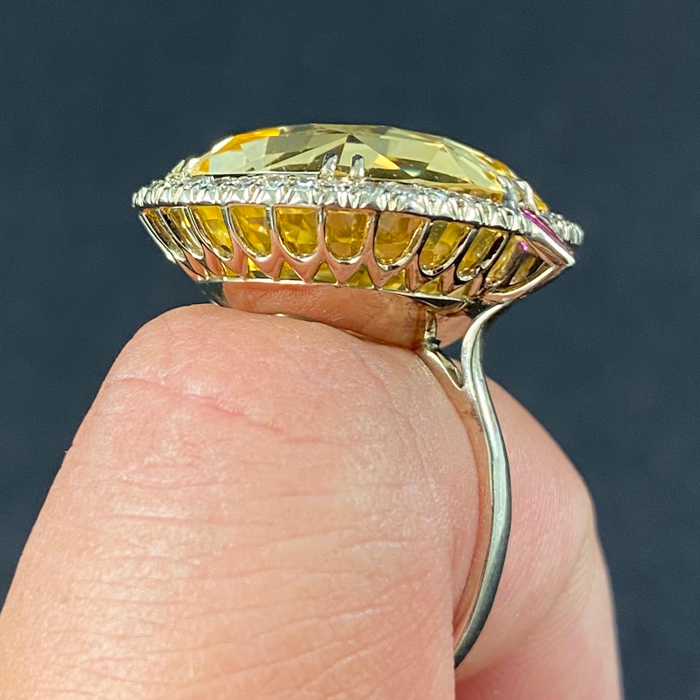 Certified 40 Carat Natural Unheated Ceylon Yellow Sapphire Diamond Cocktail Ring For Sale 4