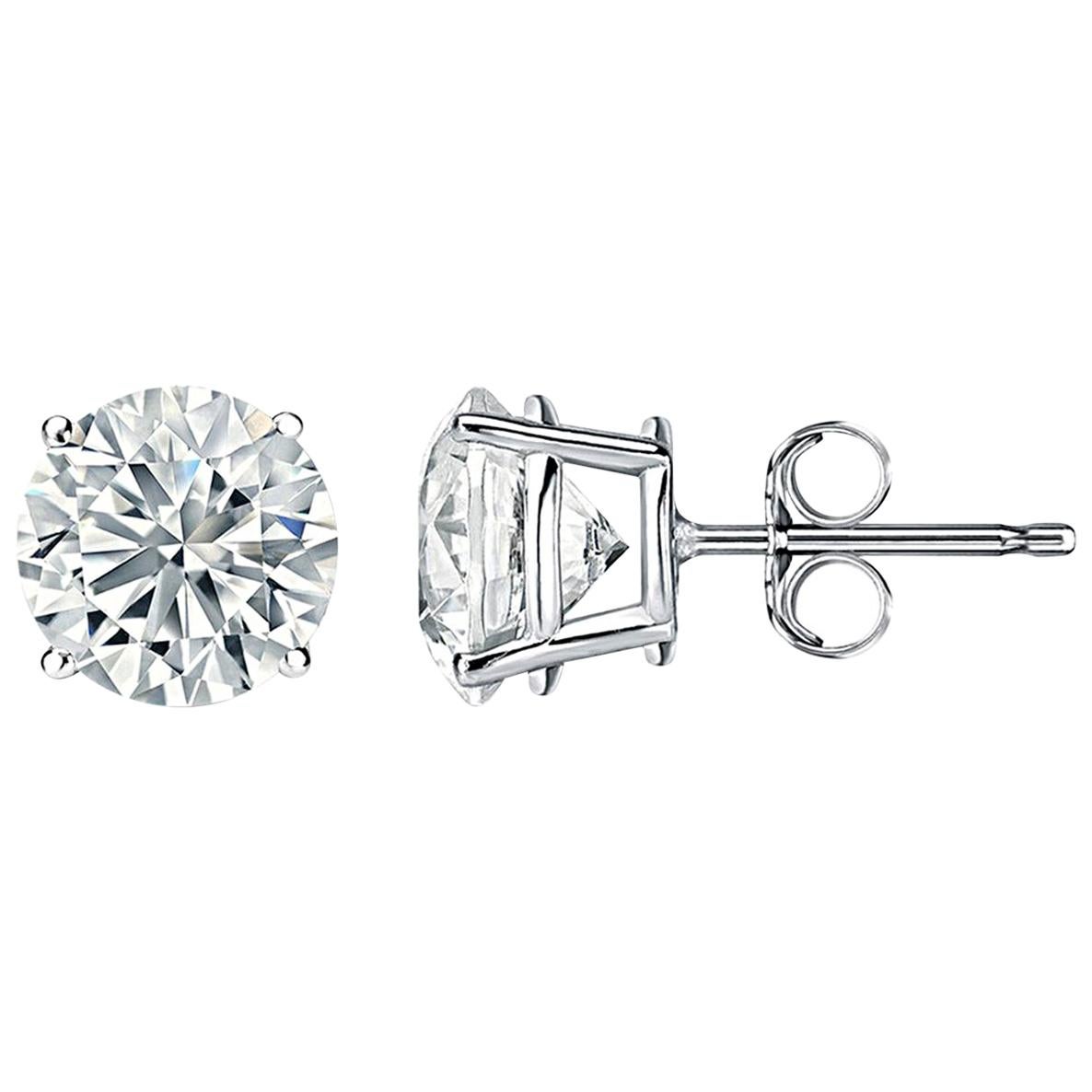 Certified 4.01 Carat Total Weight Diamond Stud Earrings