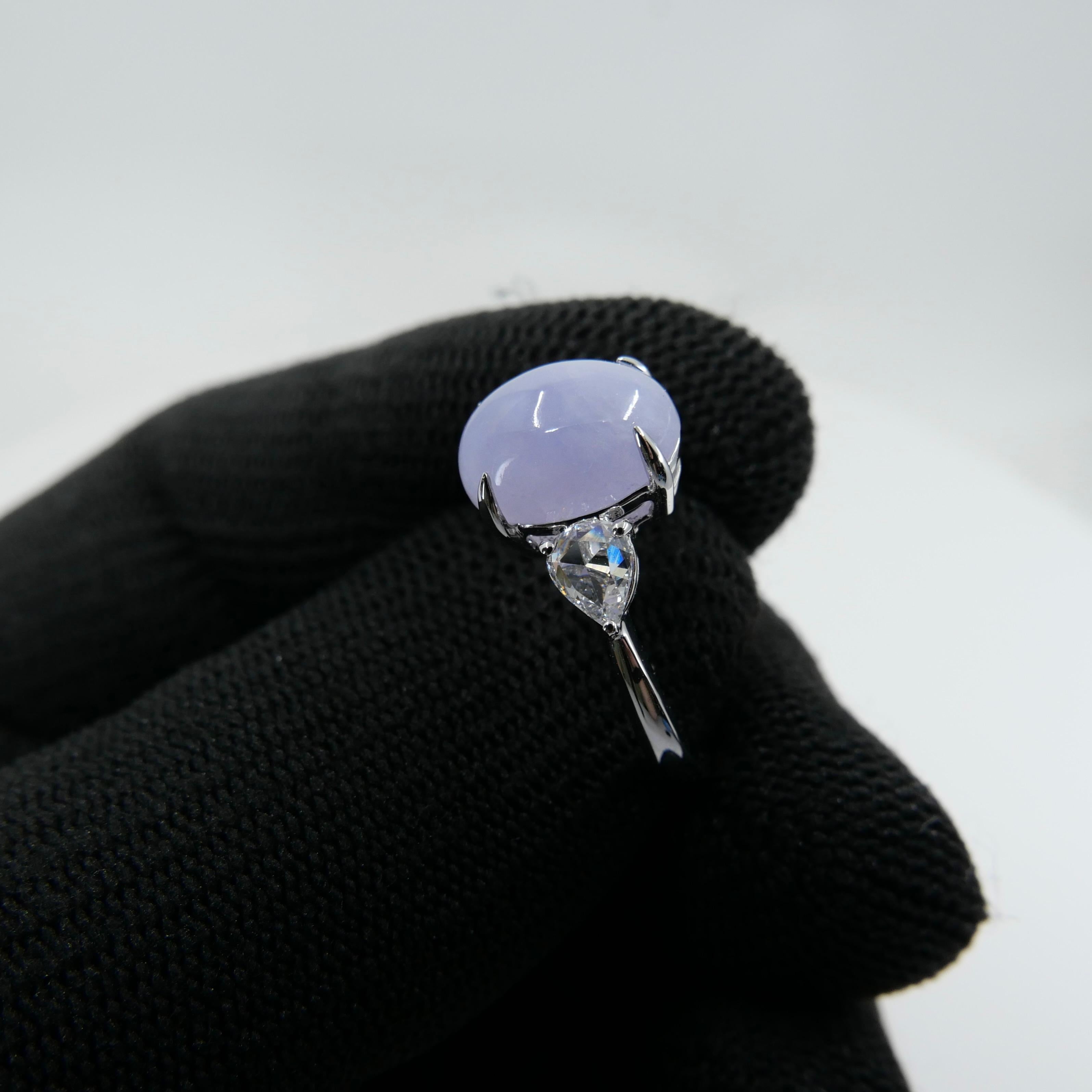 Zertifizierter 4,01 Karat Lavendel Jade & Rosenschliff Birnenförmiger Diamantring mit 3 Steinen. im Angebot 9