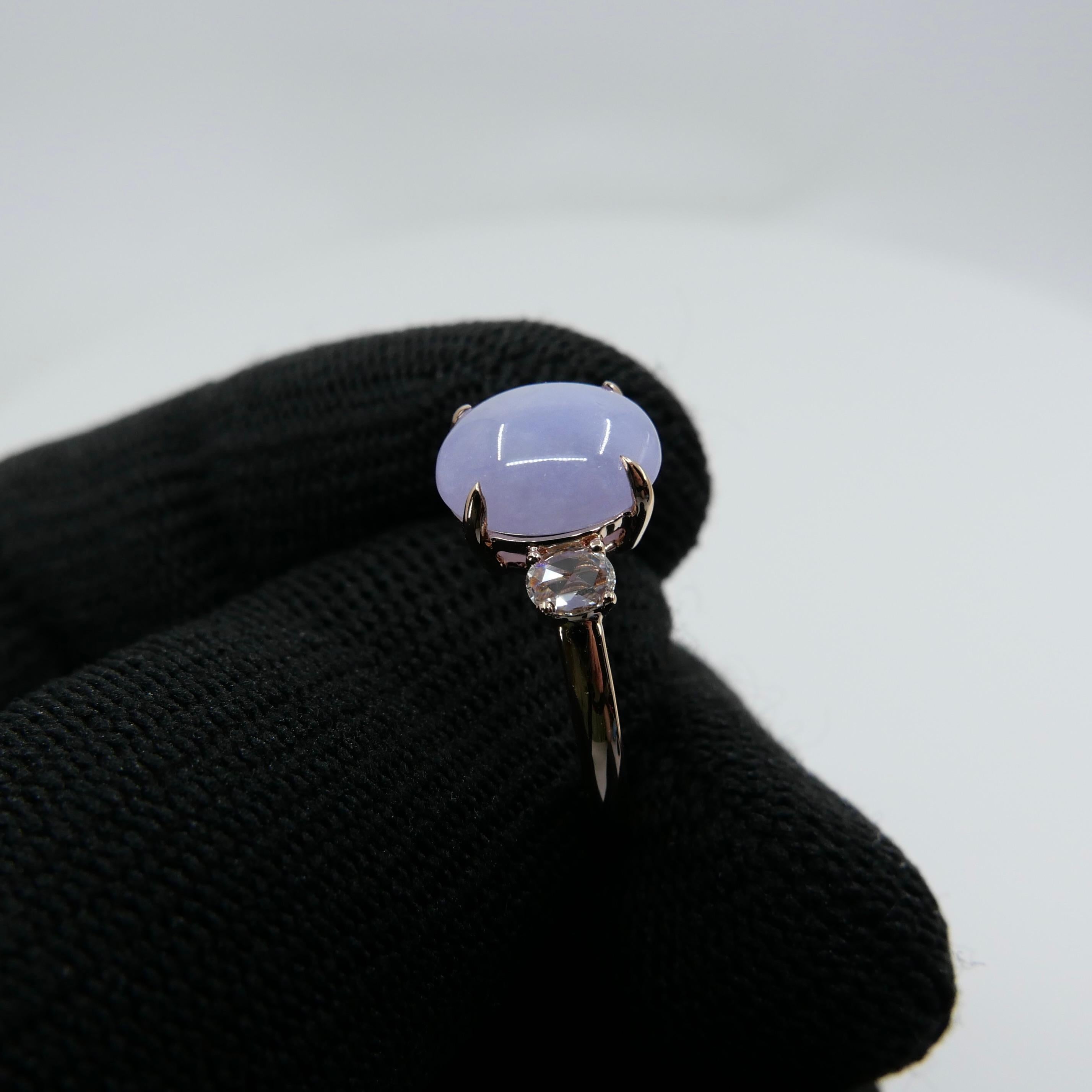 Zertifizierter 3,48 Karat Lavendel-Diamantring aus Jade mit 3 Steinen im Rosenschliff, 18 Karat Roségold im Angebot 5
