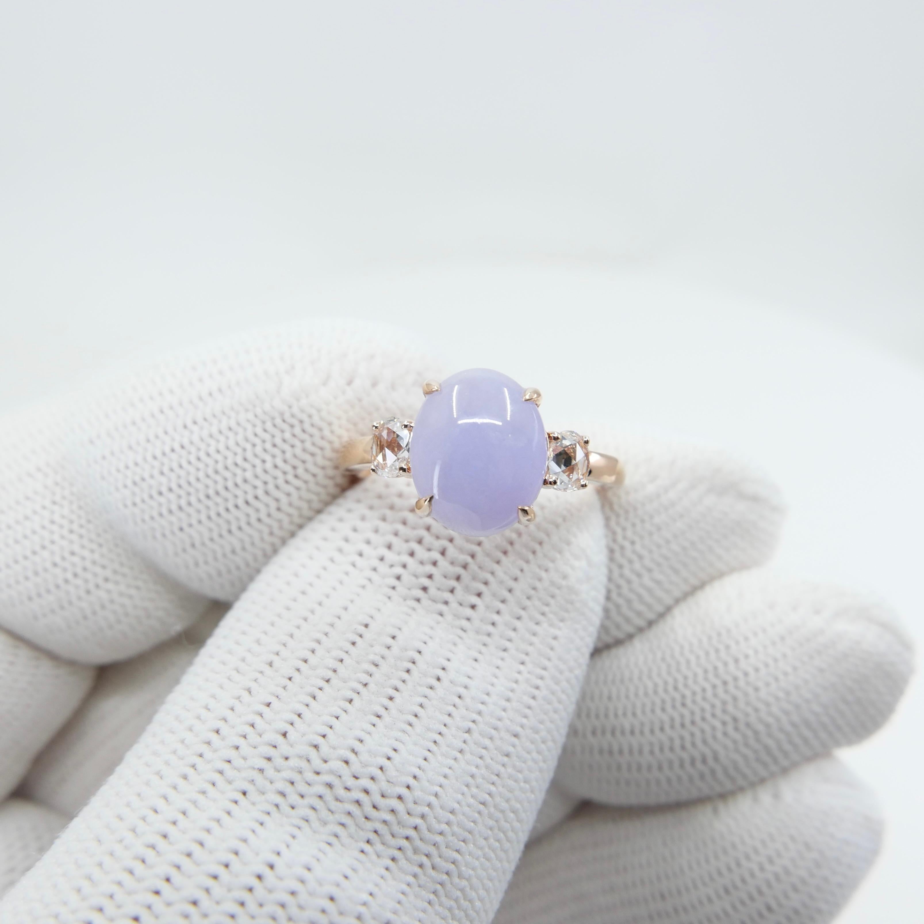 Zertifizierter 3,48 Karat Lavendel-Diamantring aus Jade mit 3 Steinen im Rosenschliff, 18 Karat Roségold (Zeitgenössisch) im Angebot