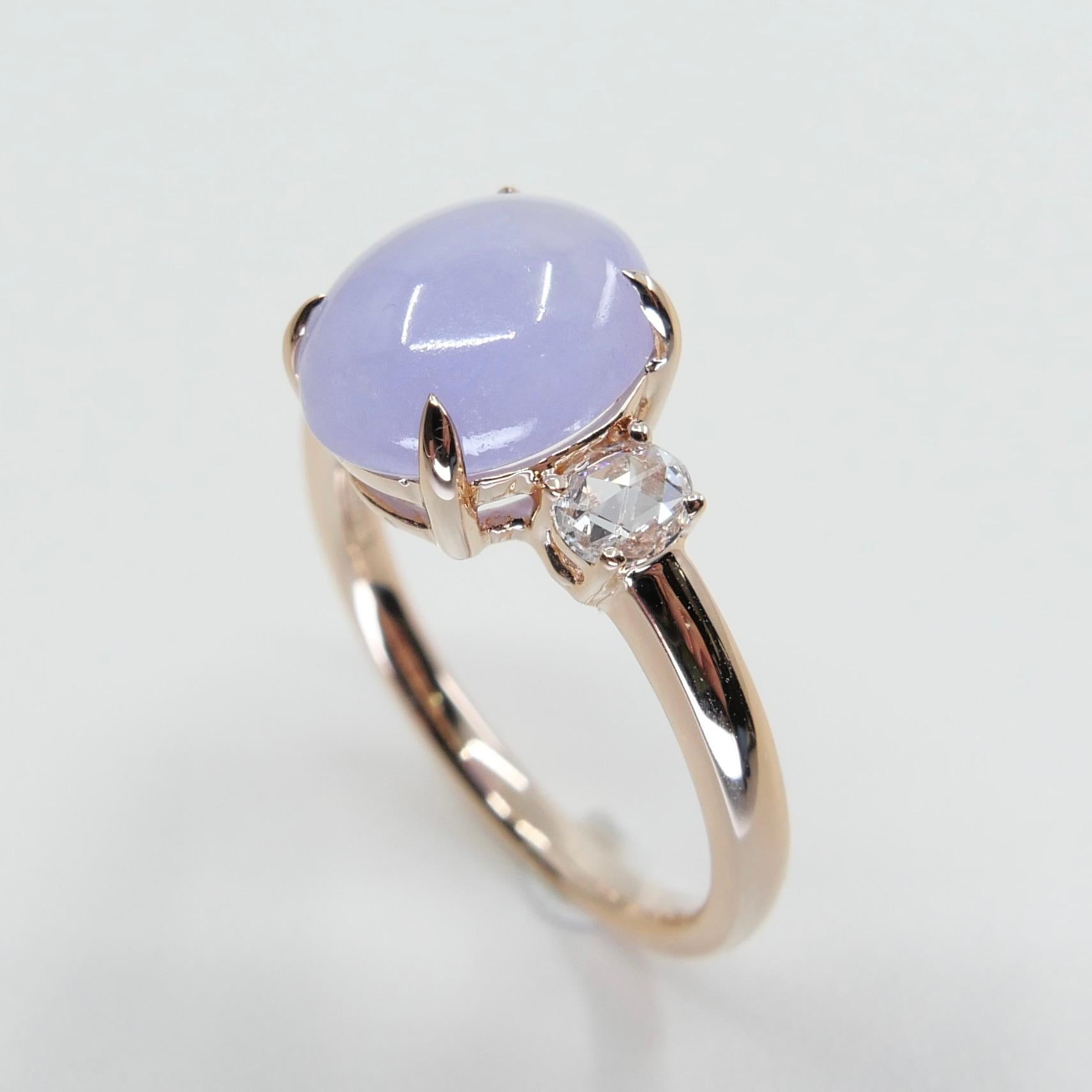 Zertifizierter 3,48 Karat Lavendel-Diamantring aus Jade mit 3 Steinen im Rosenschliff, 18 Karat Roségold im Zustand „Neu“ im Angebot in Hong Kong, HK