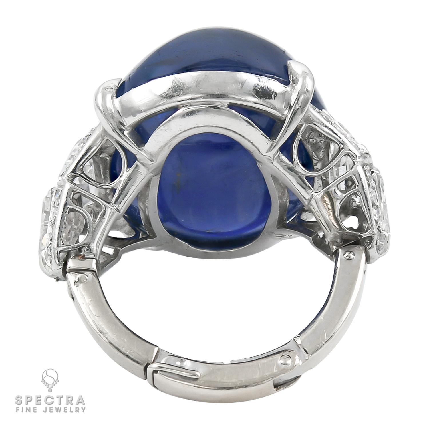 Certified 40.59 Carat Burma Sapphire Diamond Cocktail Ring In New Condition For Sale In New York, NY