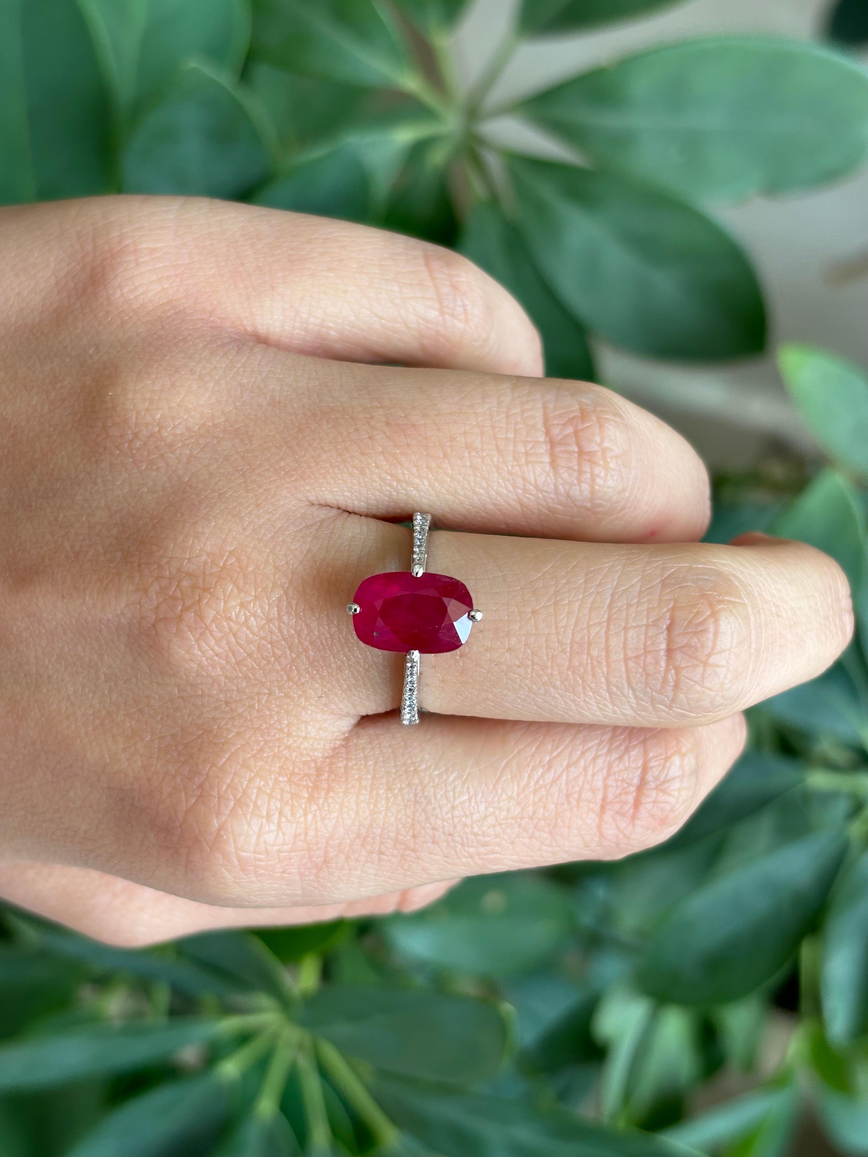 Women's Certified 4.06 Carat Burma Ruby and Diamond Engagement Ring For Sale