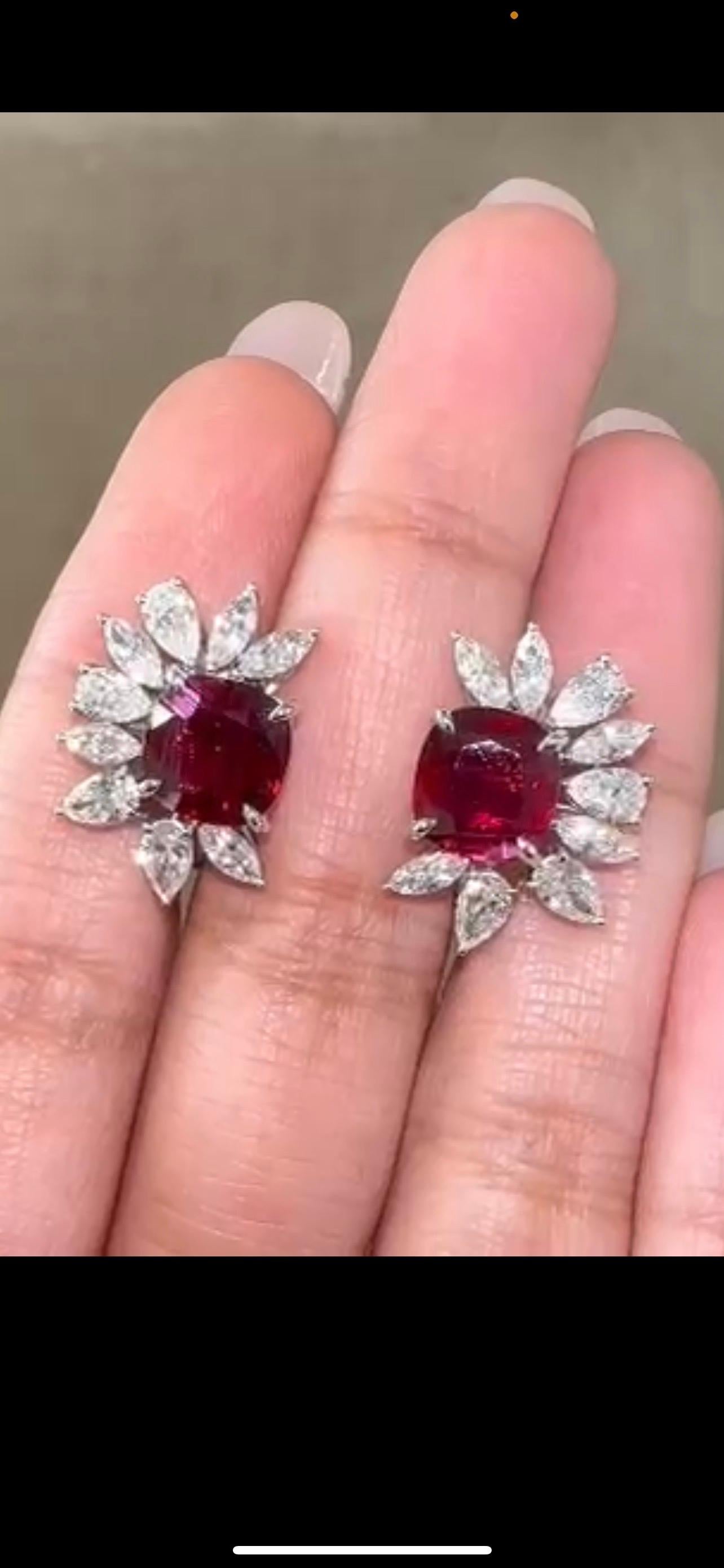 Modern Certified 4.06 Carat Natural Ruby and Diamond Studs