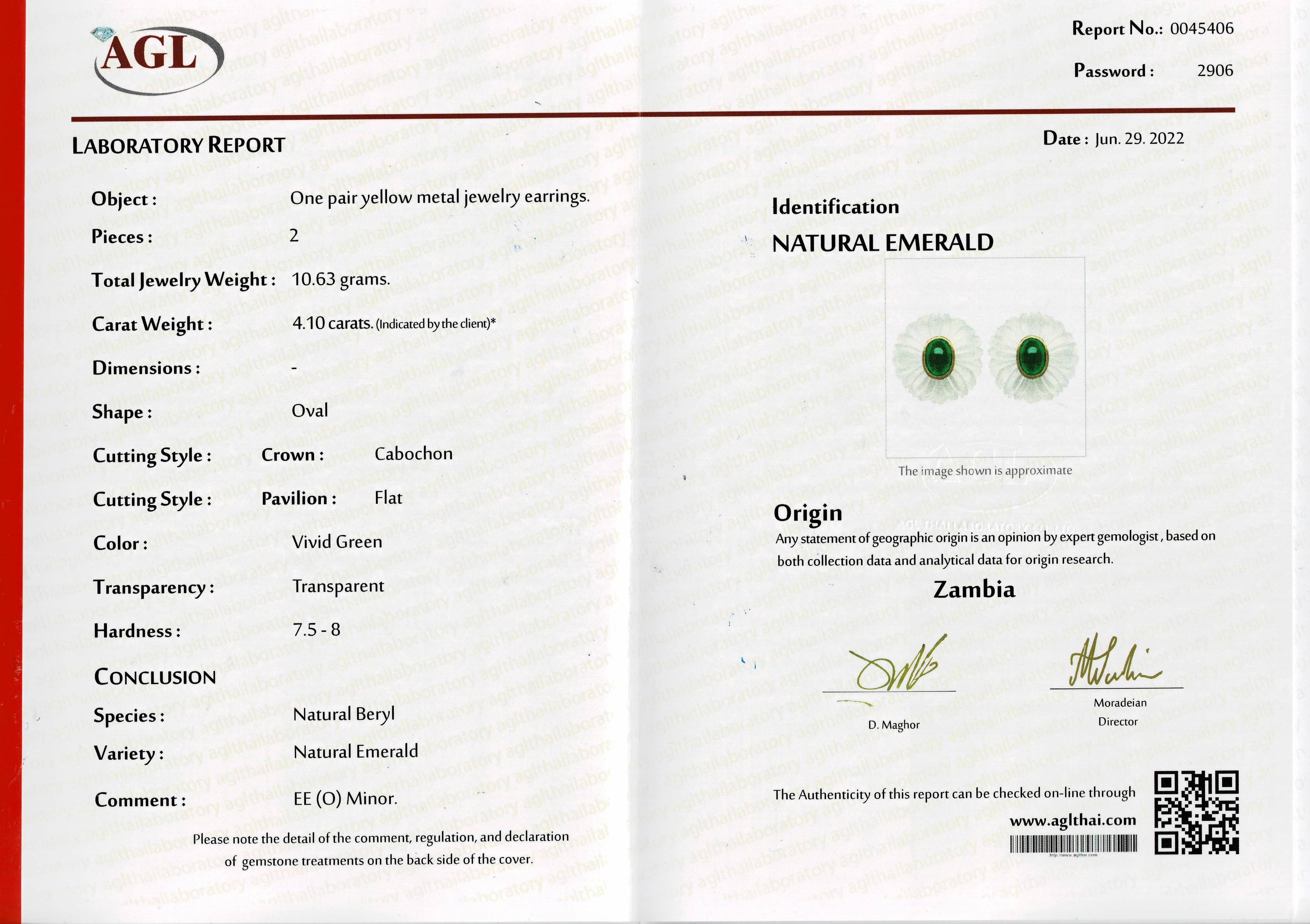 Clous d'oreilles en émeraude cabochon de 4,10 carats et cristal de roche certifié en vente 3