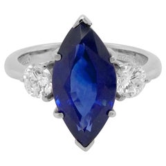Certified 4.10 Carat Marquise Sweet Blue Sapphire & Diamond Subtle PT 900 Ring
