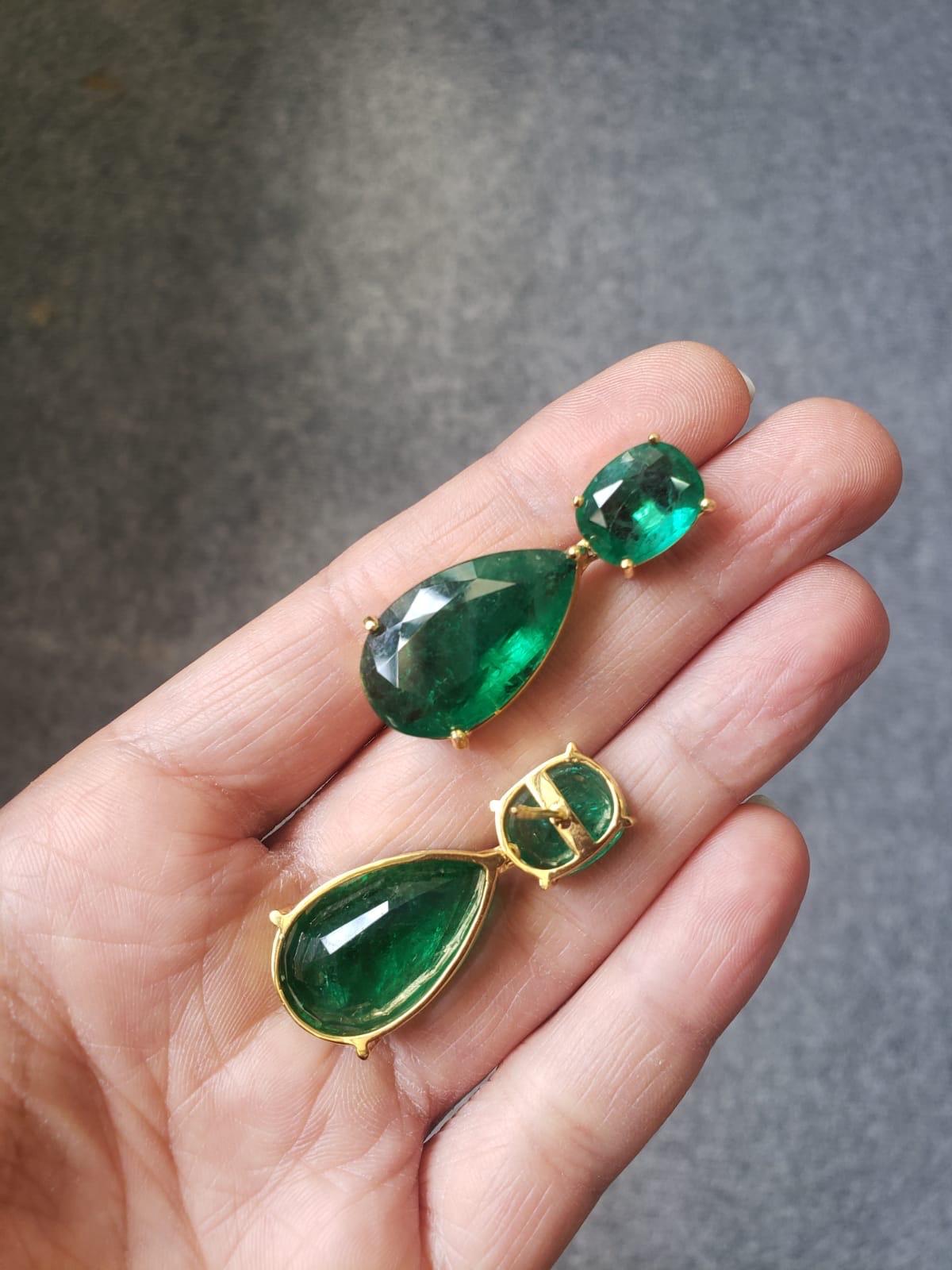 Modern Certified 41.14 Carat Zambian Emerald Drop Earrings
