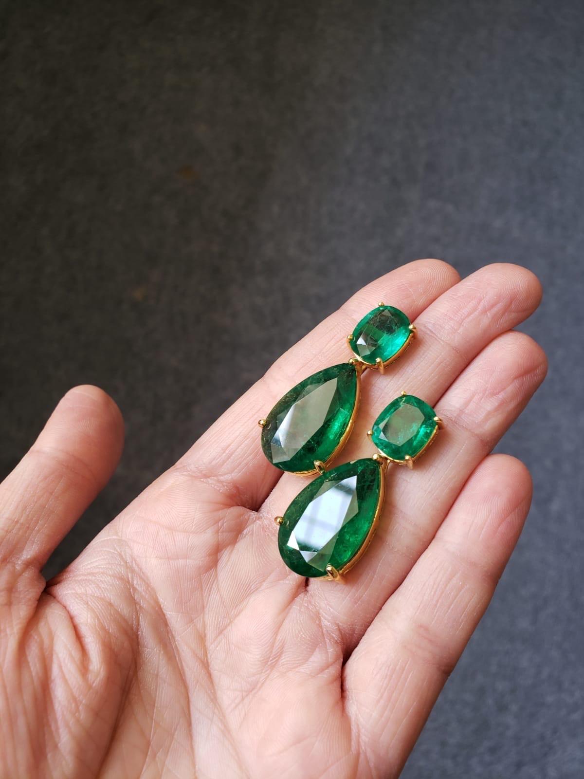 Pear Cut Certified 41.14 Carat Zambian Emerald Drop Earrings