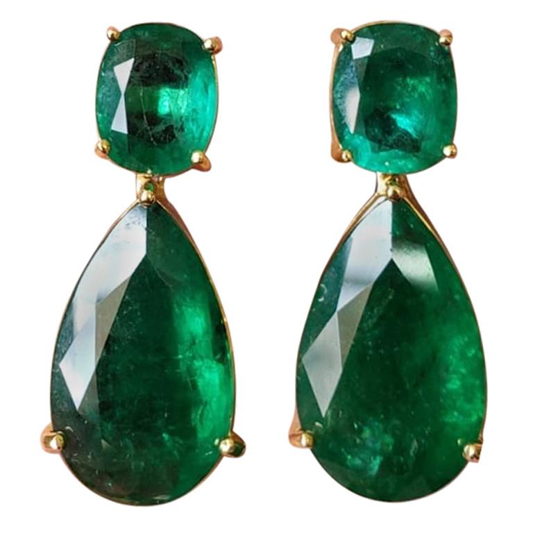 Certified 41.14 Carat Zambian Emerald Drop Earrings