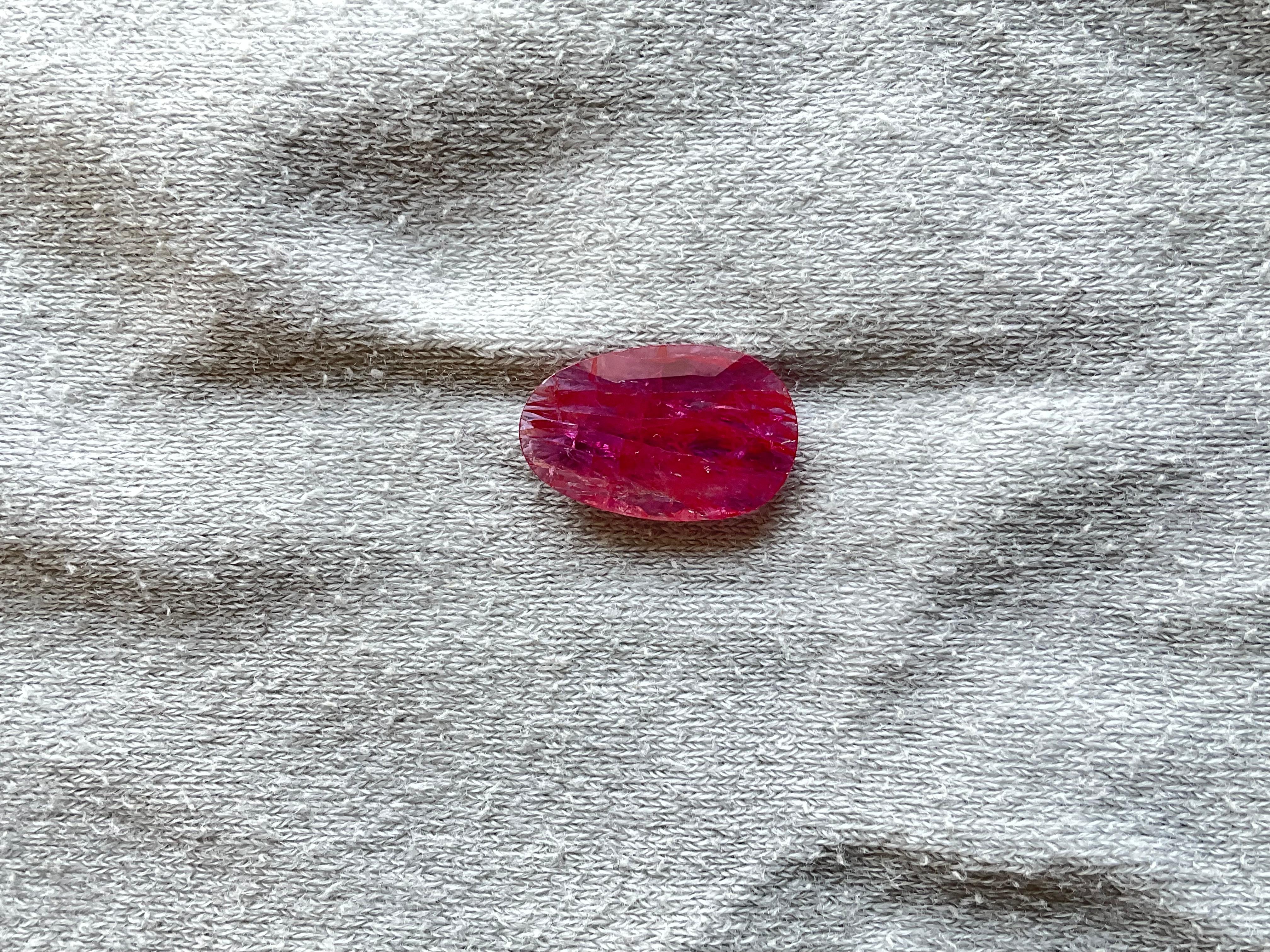 Art Deco Certified 4.12 Carats Mozambique Ruby Oval Faceted Cut stone No Heat Natural For Sale