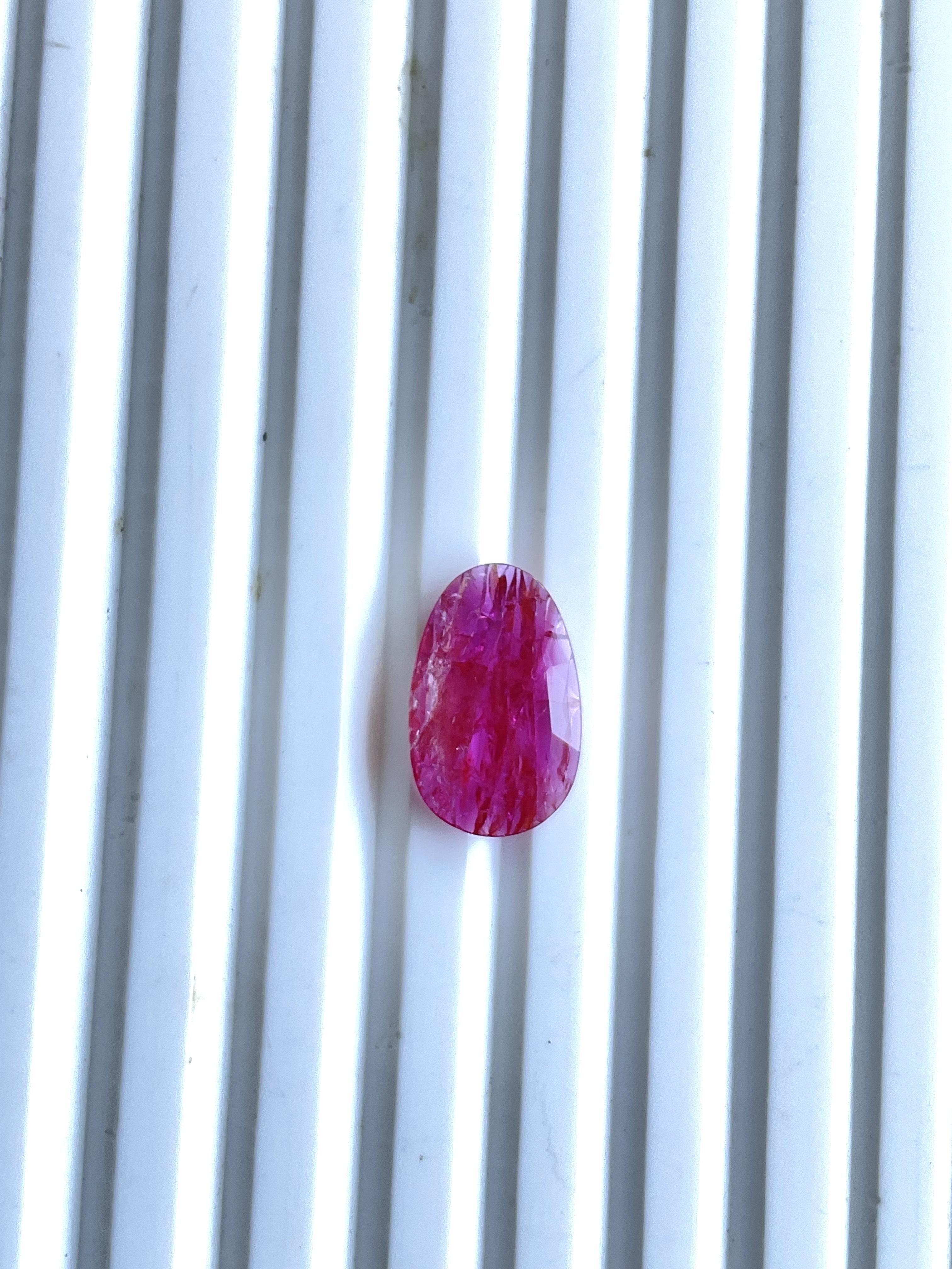 Women's or Men's Certified 4.12 Carats Mozambique Ruby Oval Faceted Cut stone No Heat Natural For Sale
