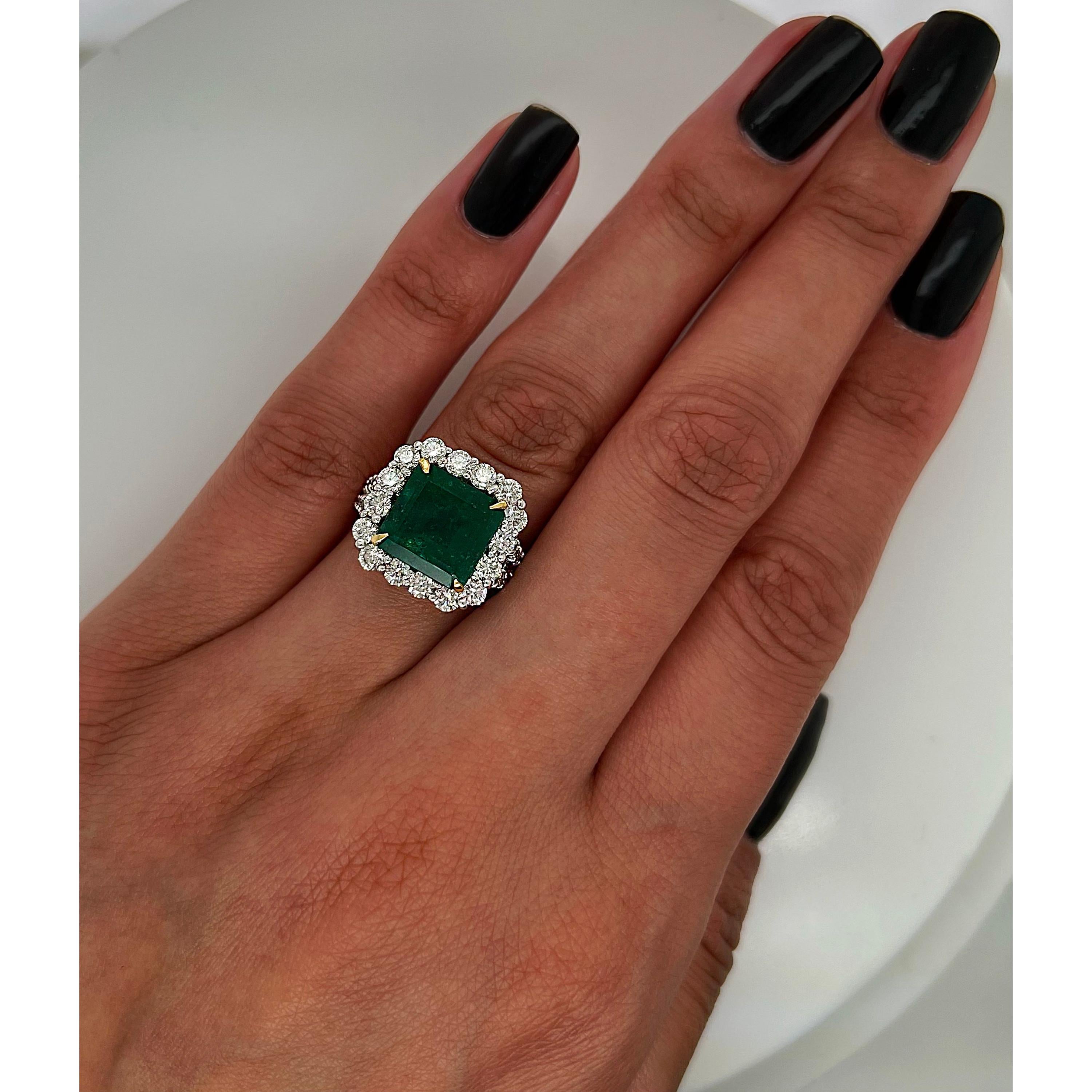 Certified 4.15 Carat Halo Natural Emerald Diamond Eternity Band Ring For Her

A stunning ring featuring IGI/GIA Certified 4.15 Carat Natural Emerald and 1.80 Carat of Diamond Accents set in 18K Solid Gold.

Emeralds are highly valued for their