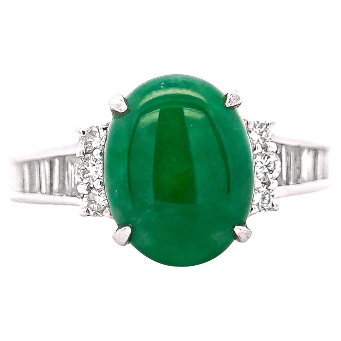 Anello in platino con diamante Baguette e giada non trattata da 4,17 carati certificati