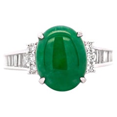 Anello in platino con diamante Baguette e giada non trattata da 4,17 carati certificati
