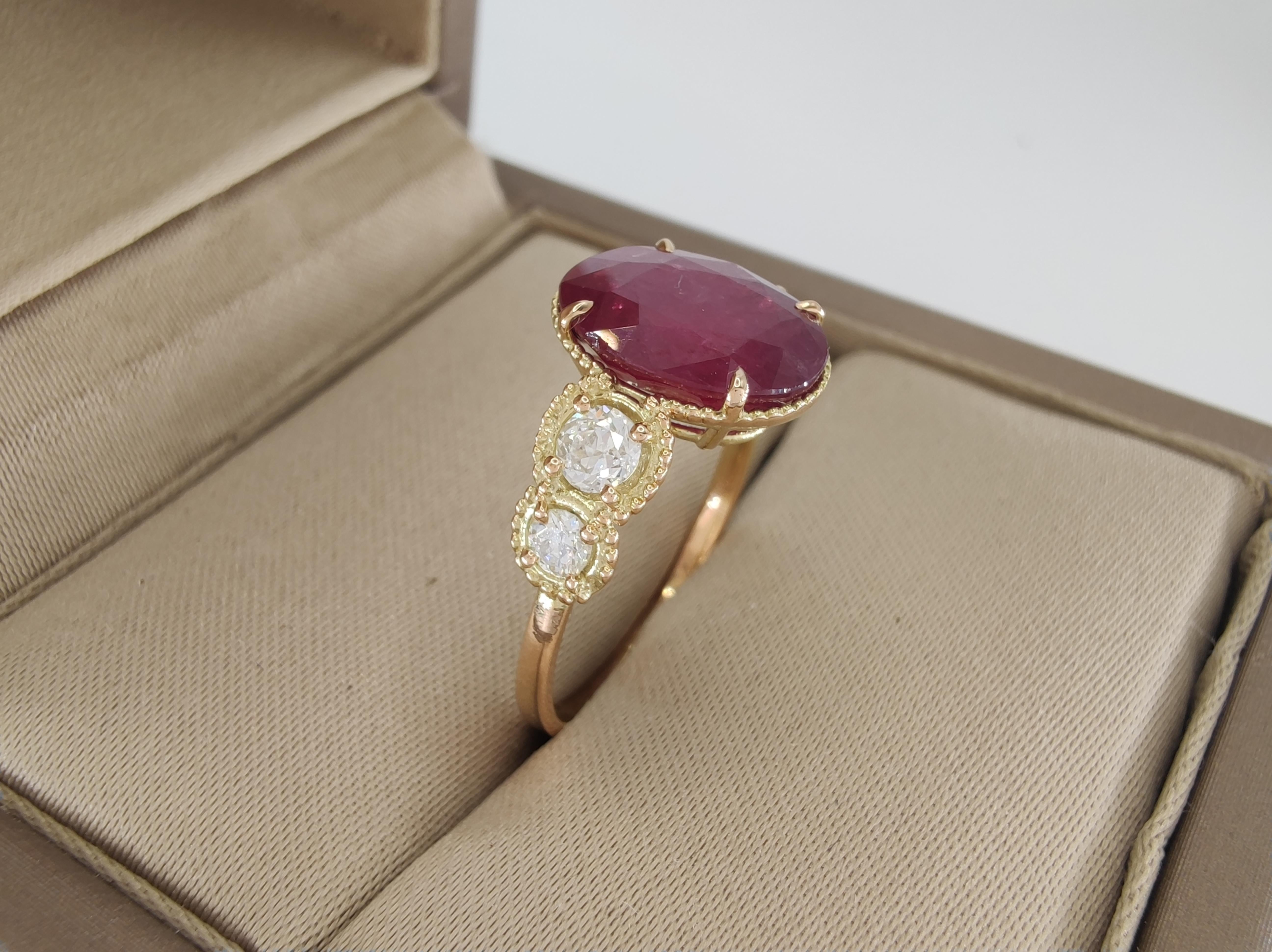 The Ruby Diamonds Gemstone Ring is a paragon of modern luxury, meticulously handcrafted from 14K gold. This piece of jewelry stands as a symbol of love and opulence, specifically designed for the contemporary woman. With a fusion of traditional