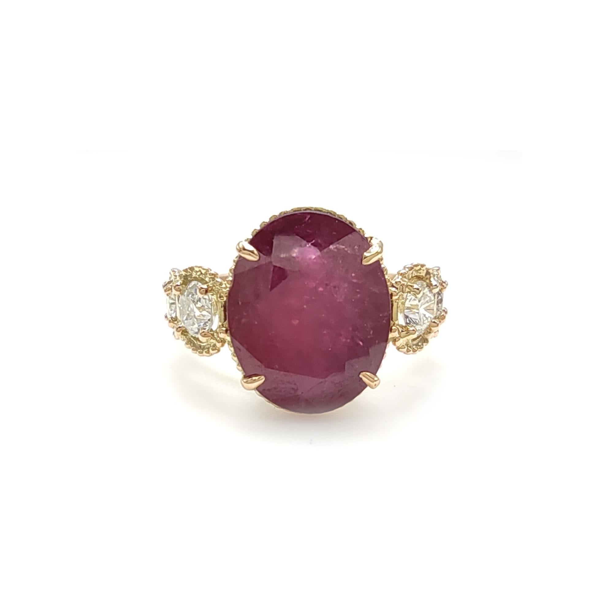 Certified 4.17 carats Ruby Diamond 14K Gold Ring - Contemporary Handmade For Sale 1