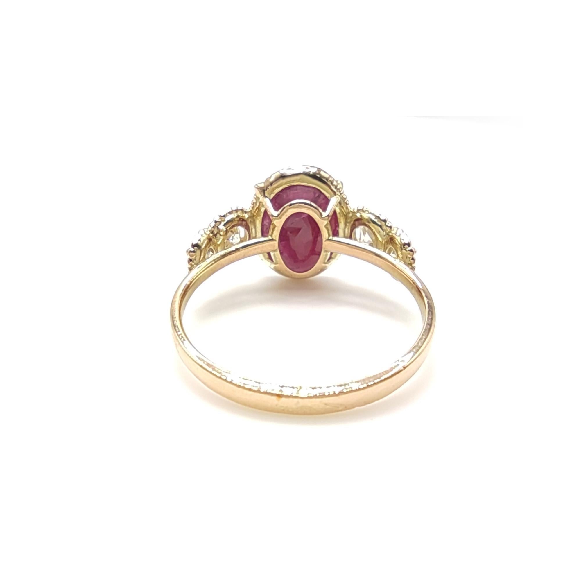 Certified 4.17 carats Ruby Diamond 14K Gold Ring - Contemporary Handmade For Sale 3