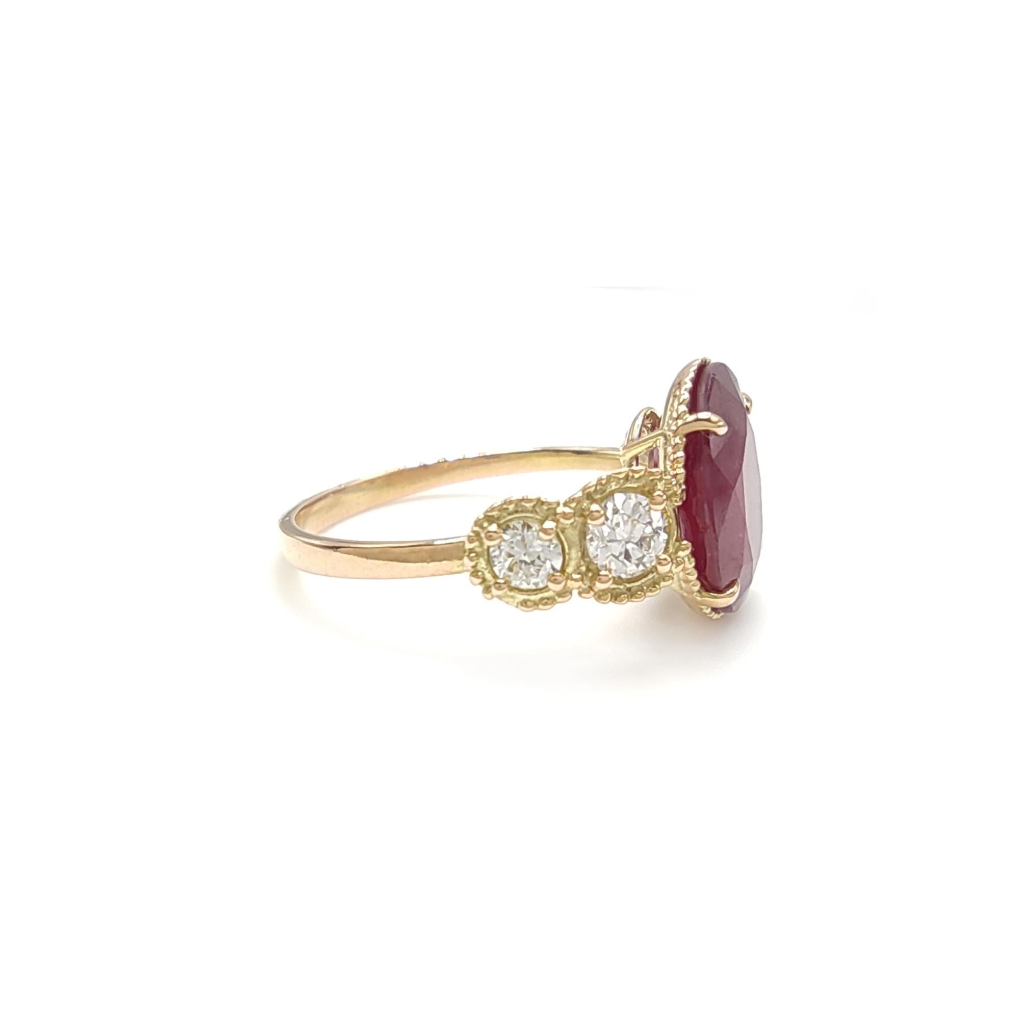 Certified 4.17 carats Ruby Diamond 14K Gold Ring - Contemporary Handmade For Sale 4