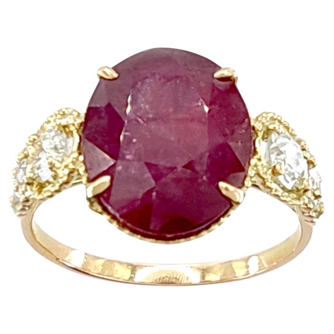 Certified 4.17 carats Ruby Diamond 14K Gold Ring - Contemporary Handmade For Sale