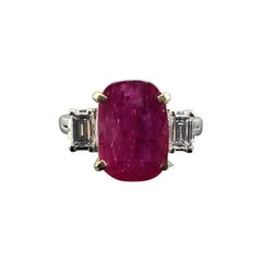 Certified 4.2 Carat Oval Ruby and Diamond Three-Stone Engagement Ring