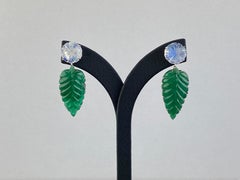 Certified 42.08 Carat Carved Emerald and Carved Moonstone Dangle Earring