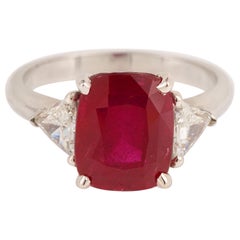 Certified 4.21 Carat Unheated Tanzanian Ruby Diamond 18 Karat White Gold Ring