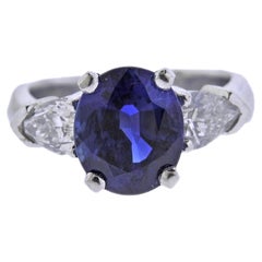 Certified 4.25ct No Heat Sapphire Siamond Platinum Ring