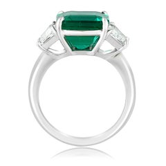 Certified 4.26 Carat Emerald Cut Emerald and Diamond 3 Stone Engagement Ring
