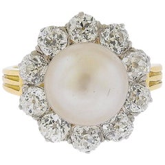 Certified 4.27 Carat Natural Pearl Diamond Gold Edwardian Ring